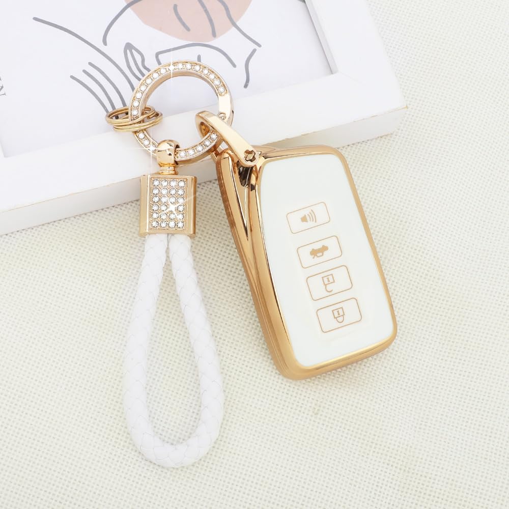 Pifoog For Lexus Key Fob Cover White Gold Soft Tpu 4 Button Car Keys Case Shell Full Protector Bling Keychain For Lexus Nx Rx Gs