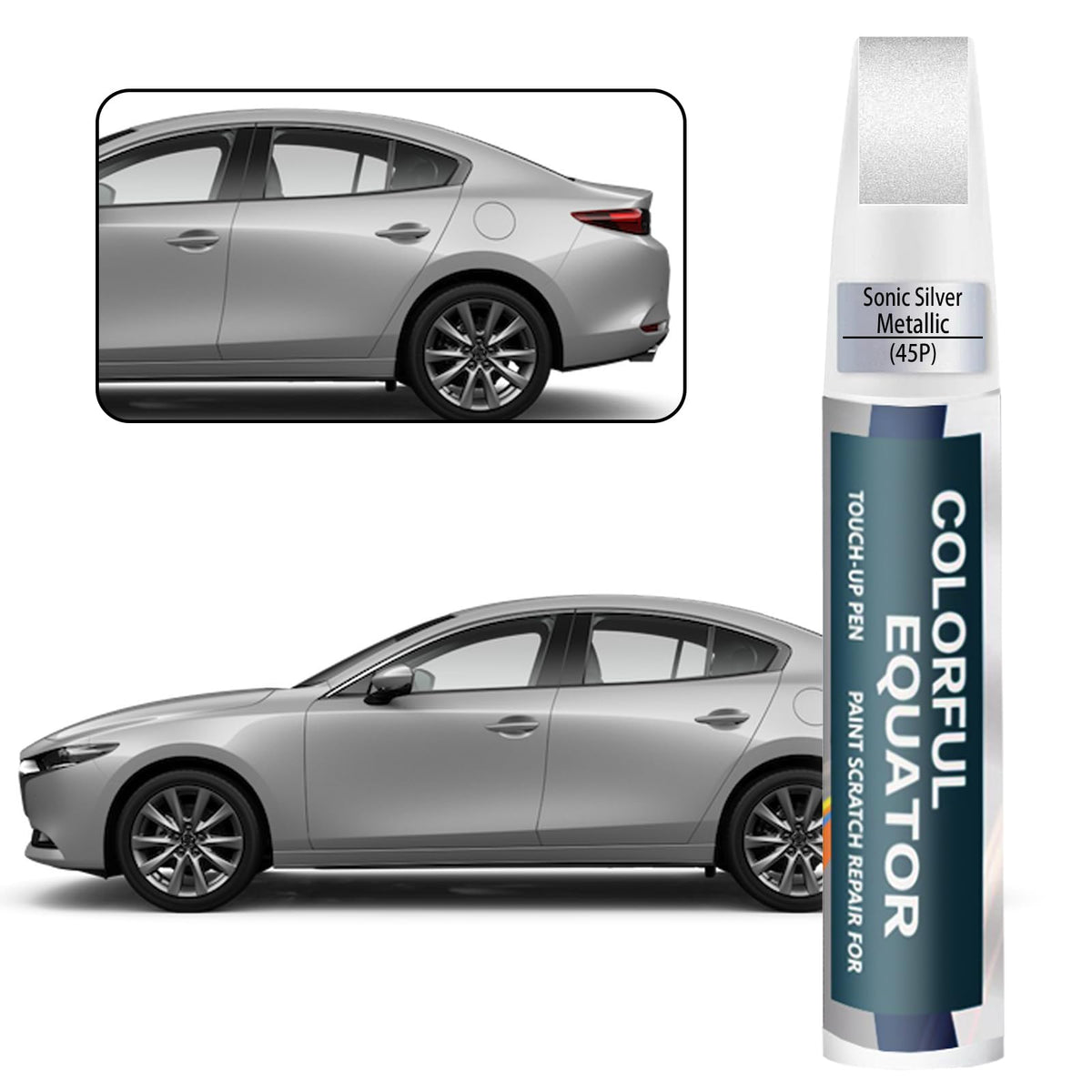 45P Sonic Silver Metallic Touch Up Paint for Mazda, Car Paint Pen Scratch Repair Two-In-One Touch Up Paint, Premium Car Scratch 
