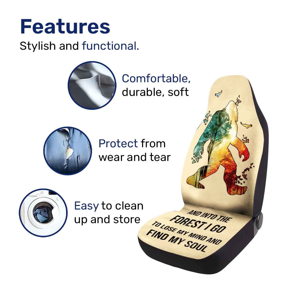 GENANY Bigfoot Forest 2 Front Car Seat Covers for Car Truck Sedan SUV, Sasquatch Seat Cover, Durable Automotive Seat Covers, Buc