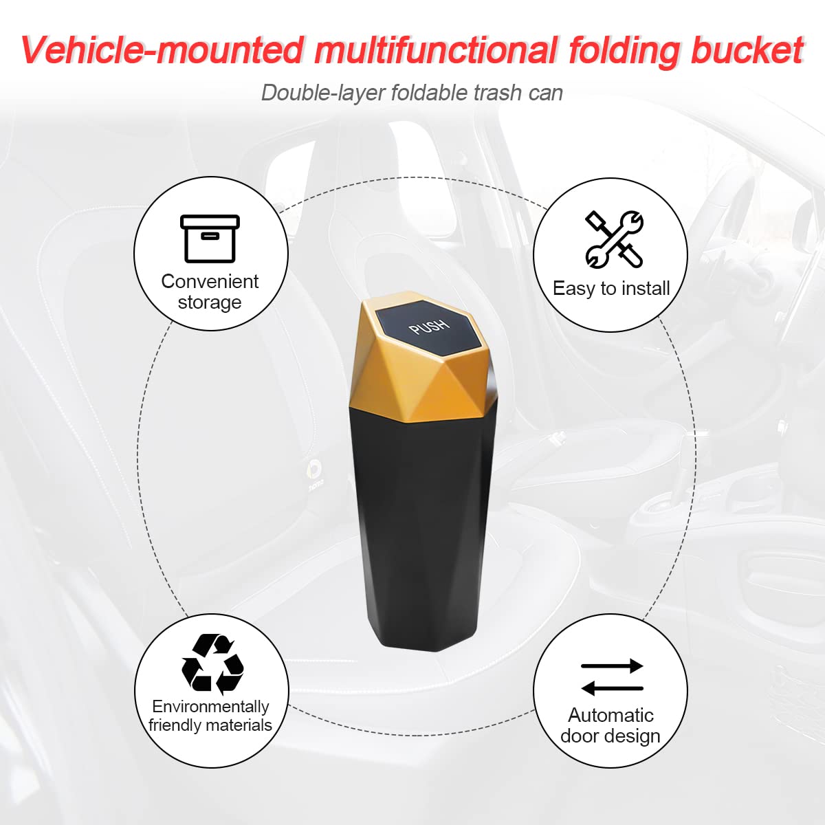 Car Trash Can with Lid, Mini Portable Auto Garbage Can, Small Leakproof Diamond Design Trash Dustbin, Waterproof Vehicle Rubbish