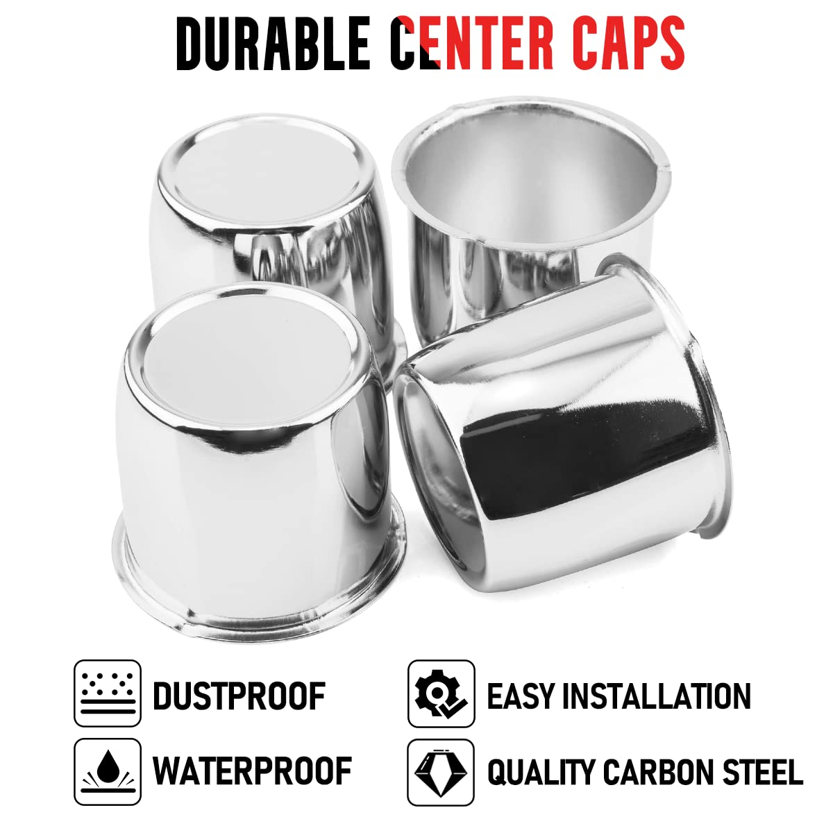 Rtrhinotuning 4Pcs 2.64Inch Push Through Wheel Center Caps Chrome Silver For Truck Wheels Rim Trailer