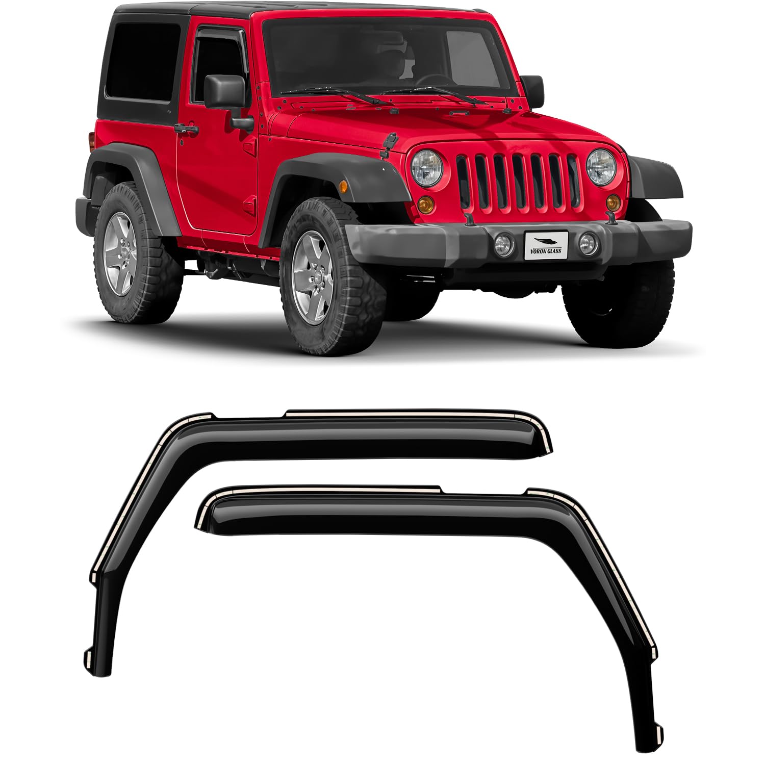 Voron Glass In-Channel Extra Durable Rain Guards For Jeep Wrangler Jk 2-Door 2007-2018, Window Deflectors, Vent Window Visors, 2