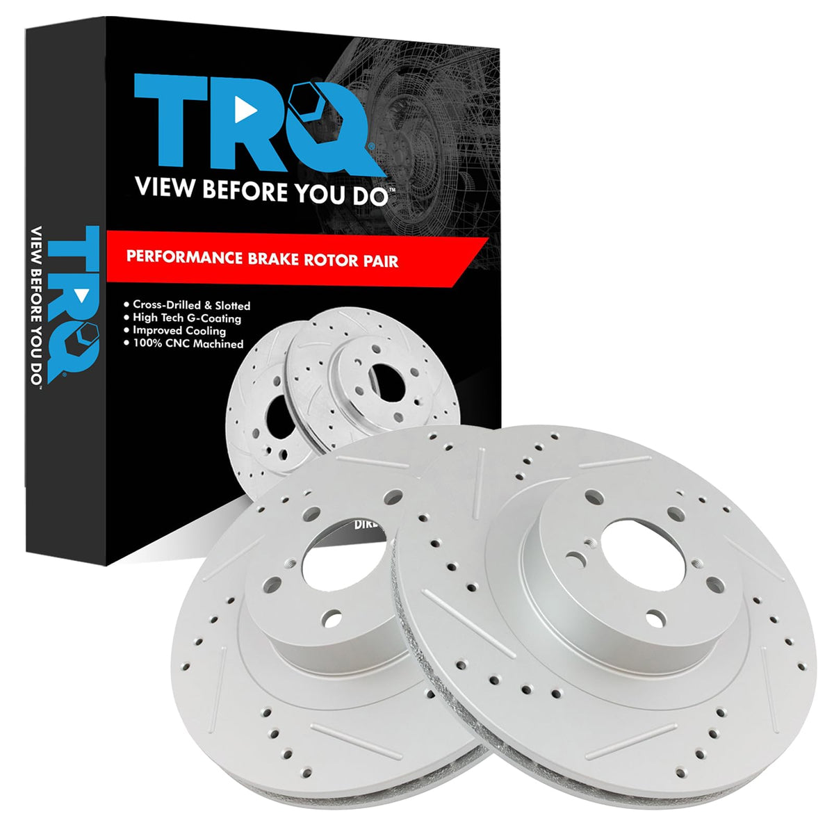 Trq Front Performance Brake Rotor Drilled Slotted Pair Set For 2005-2006 9-2X / 2003-2006 Baja / 2003-2008 Forester / 2002-2007