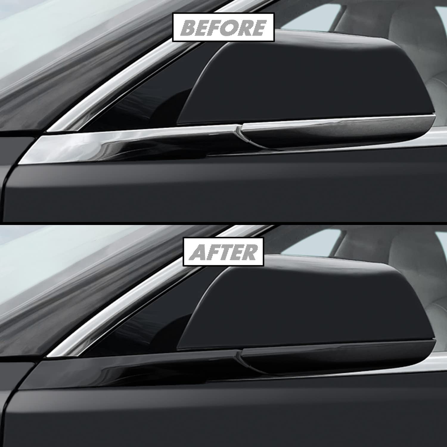 Slickmod Chrome Delete Blackout Vinyl Overlay For Tesla Model 3 (3. Mirror Trim, Gloss Black)