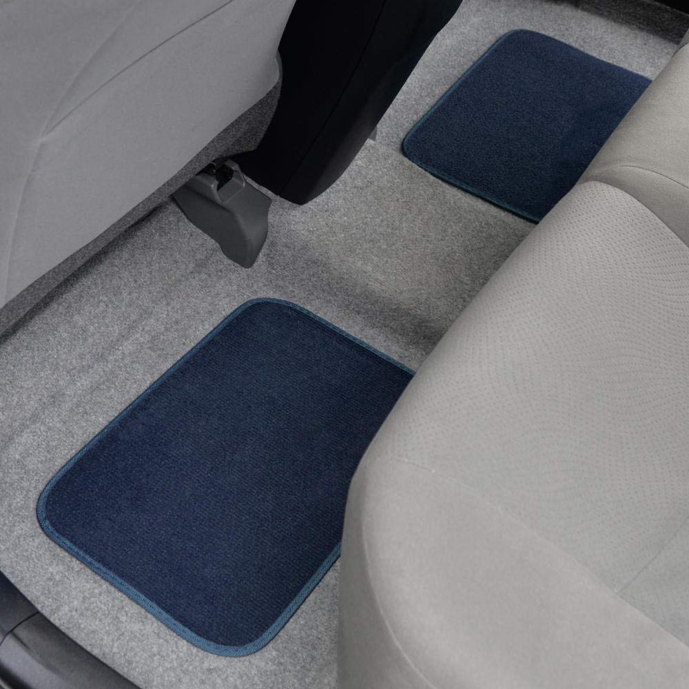 Bdk Premium 4Pc Set Of Carpet Car Floor Mats With Vinyl Safety Heel Pad For Car, Truck, Suv, Coupe Sedan, Blue (Mt-100-Bl)