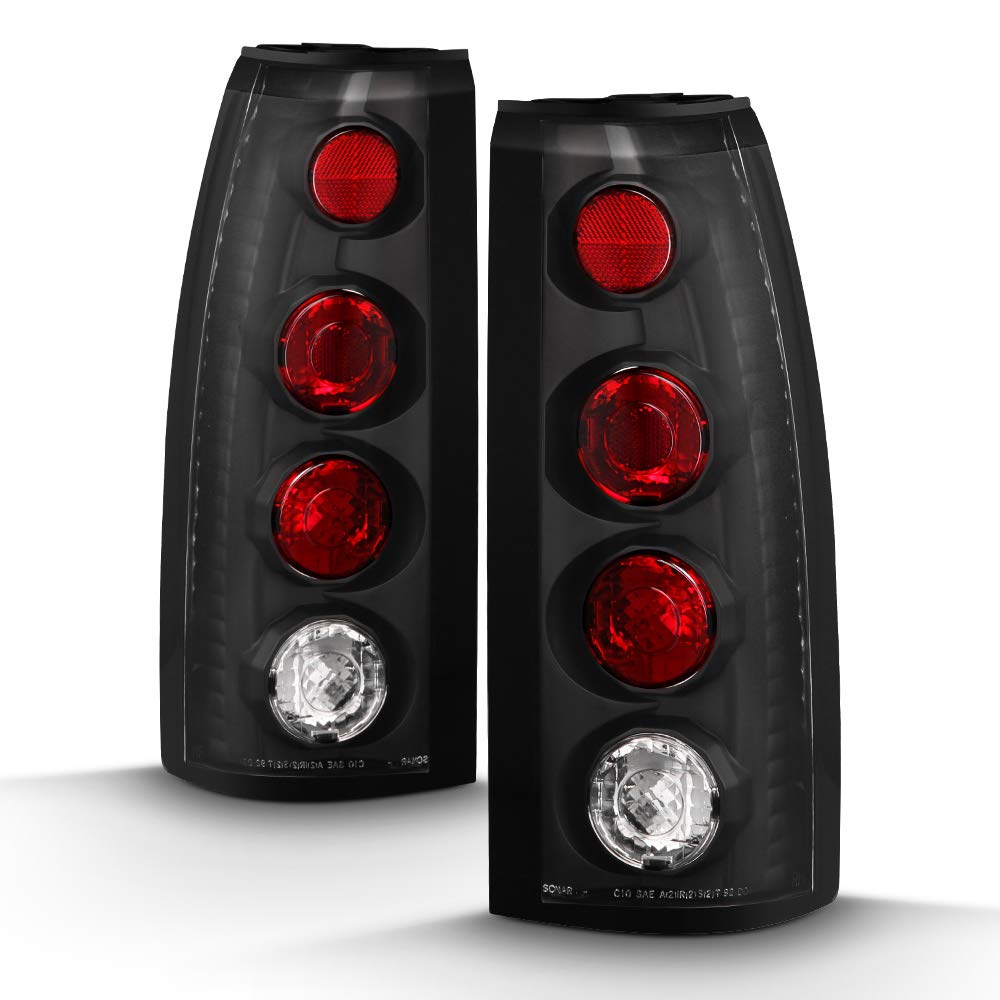 Acanii - For 1988-1998 Chevy Silverado Gmc Sierra C10 Suburban Tahoe Black Tail Lights Brake Lamps Pair Set Left+Right
