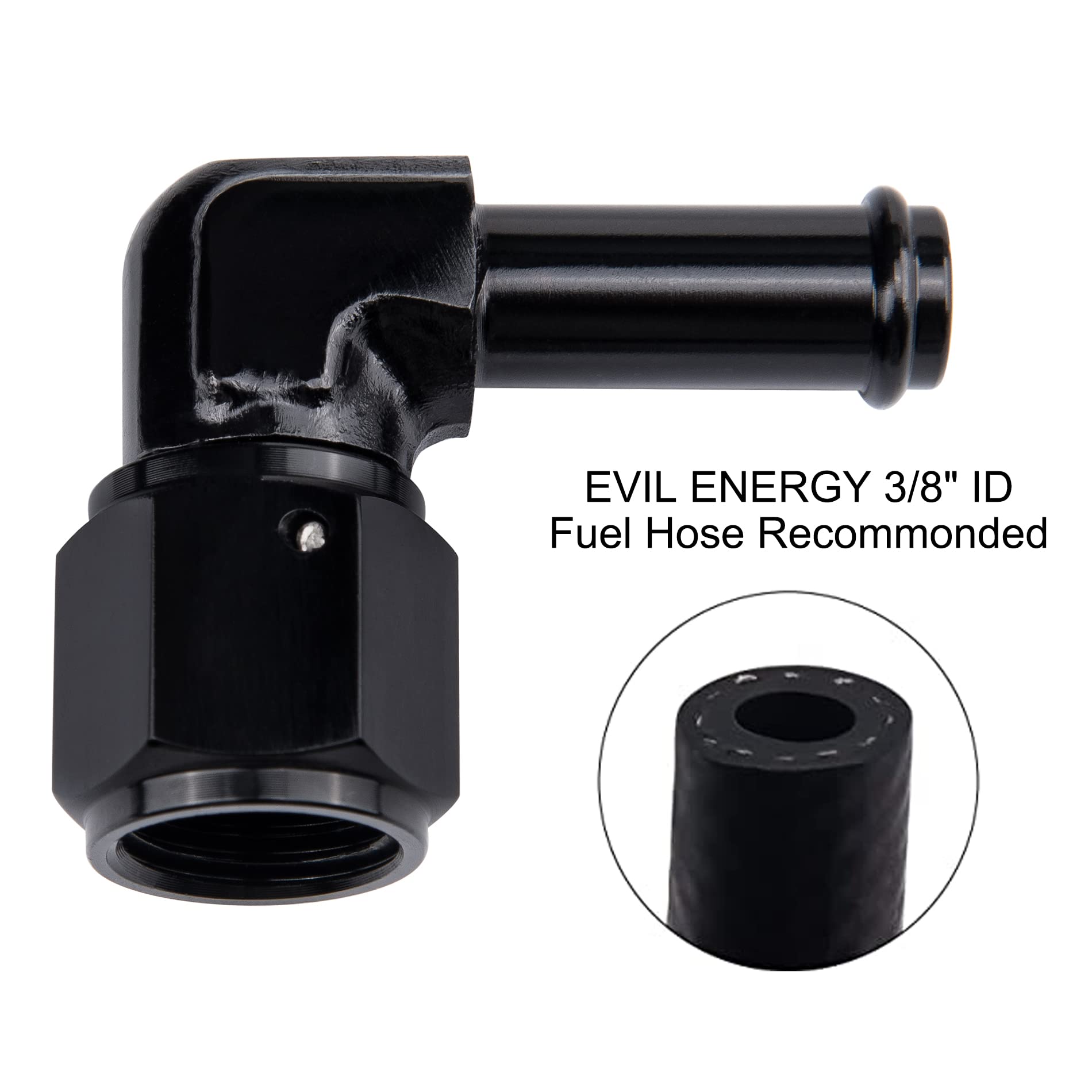 EVIL ENERGY 6AN Female to 3/8 '' Barb Hose Fitting 90 Degree Swivel