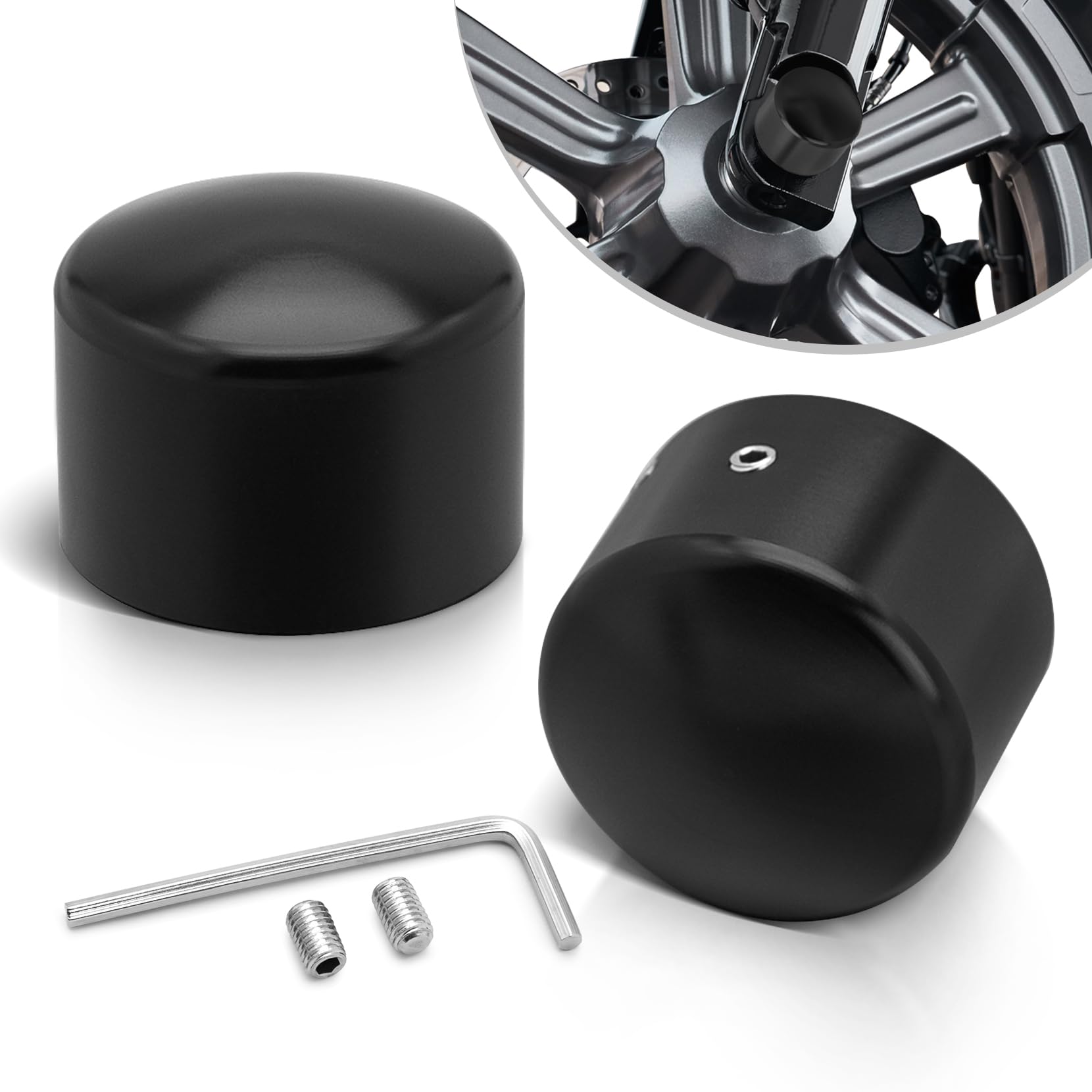 Pbymt Black Front Axle Nut Covers Caps Compatible For Harley Davidson Softail Sportster Dyna Touring Road King Electra Street Glide 2002-2023