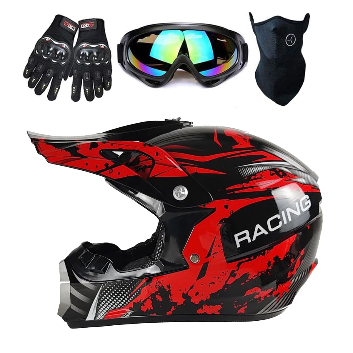 Ttmiku Dot Youth Kids Motocross Helmet, Unisex Off-Road Dirt Bike Atv Bmx Mx Downhill Street Ride Motorcycle Helmet Goggles Gloves Mask