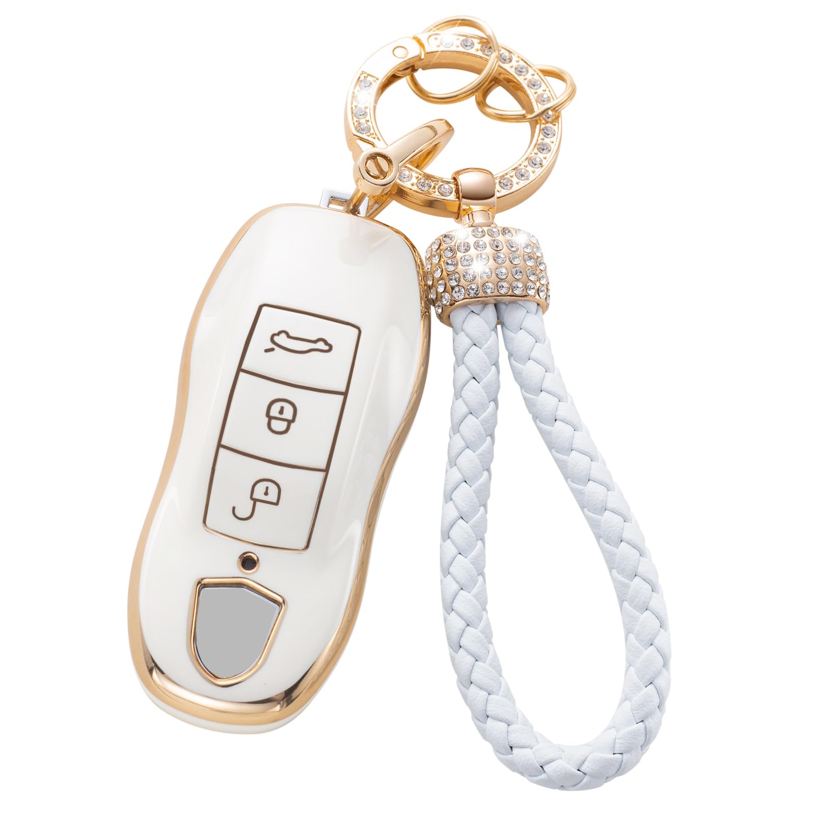 Gematay For Porsche Key Fob Cover With Keychain Lanyard, Key Fob Protector Shell Compatible With Porsche Boxster Cayenne Panamer