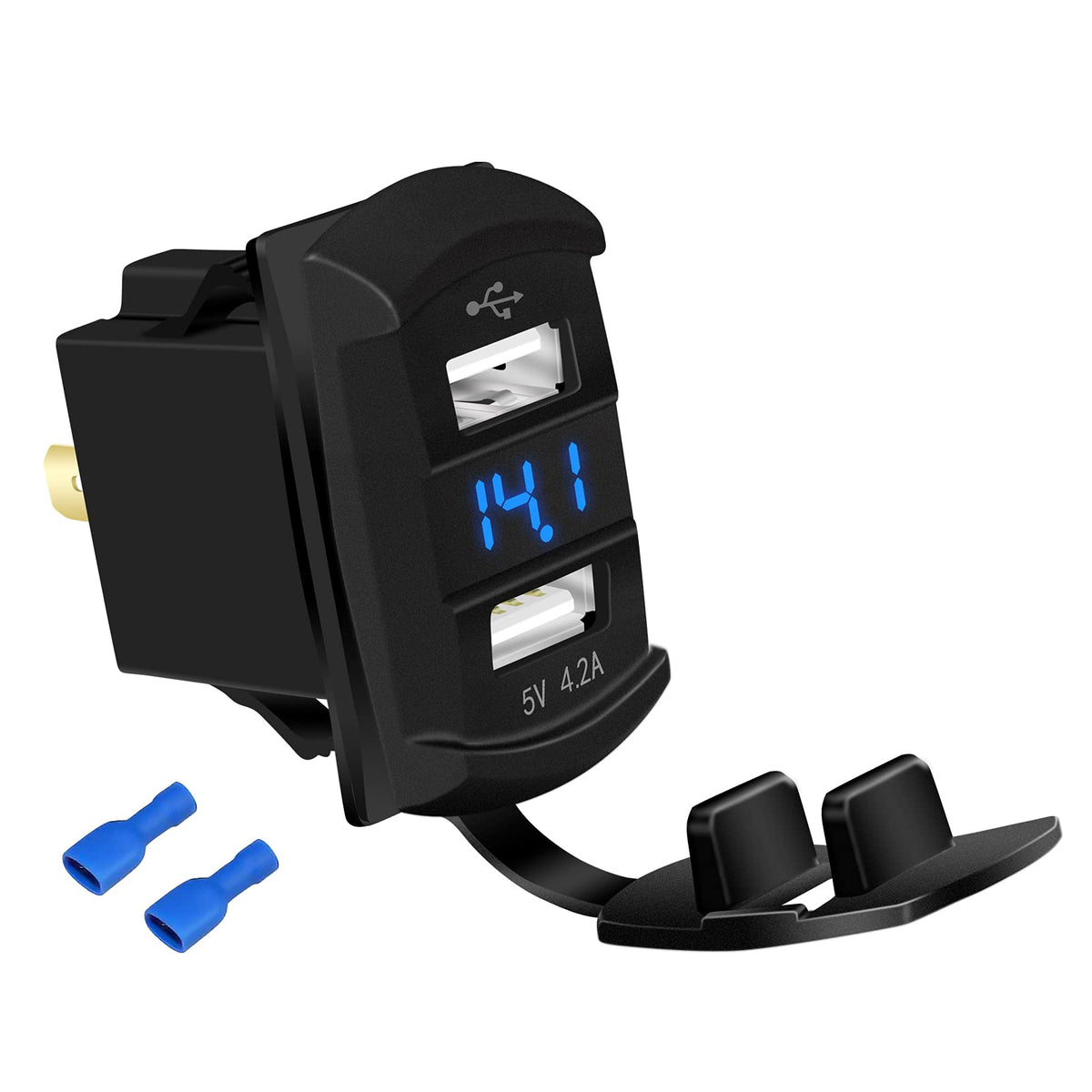 Daiertek Marine Usb Rocker Switch 12V Dual Charger Ports 4.2A Socket Outlet Waterproof With Blue Led Digital Voltmeter For Rocke