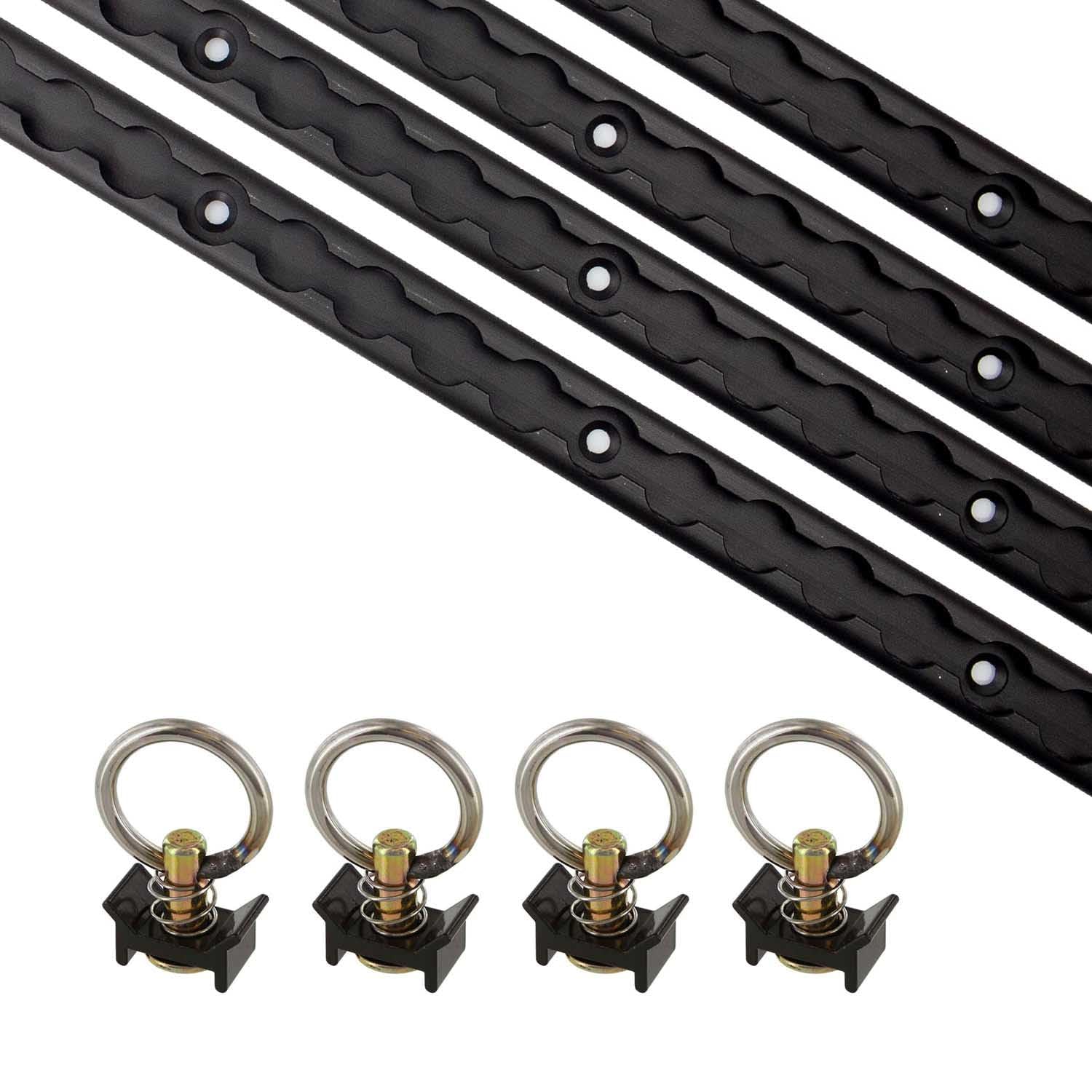 US Cargo Control 8 Piece Black L-Track Tie Down System, Includes L-Track Rails and Single Stud Fittings for Easy Installation, V