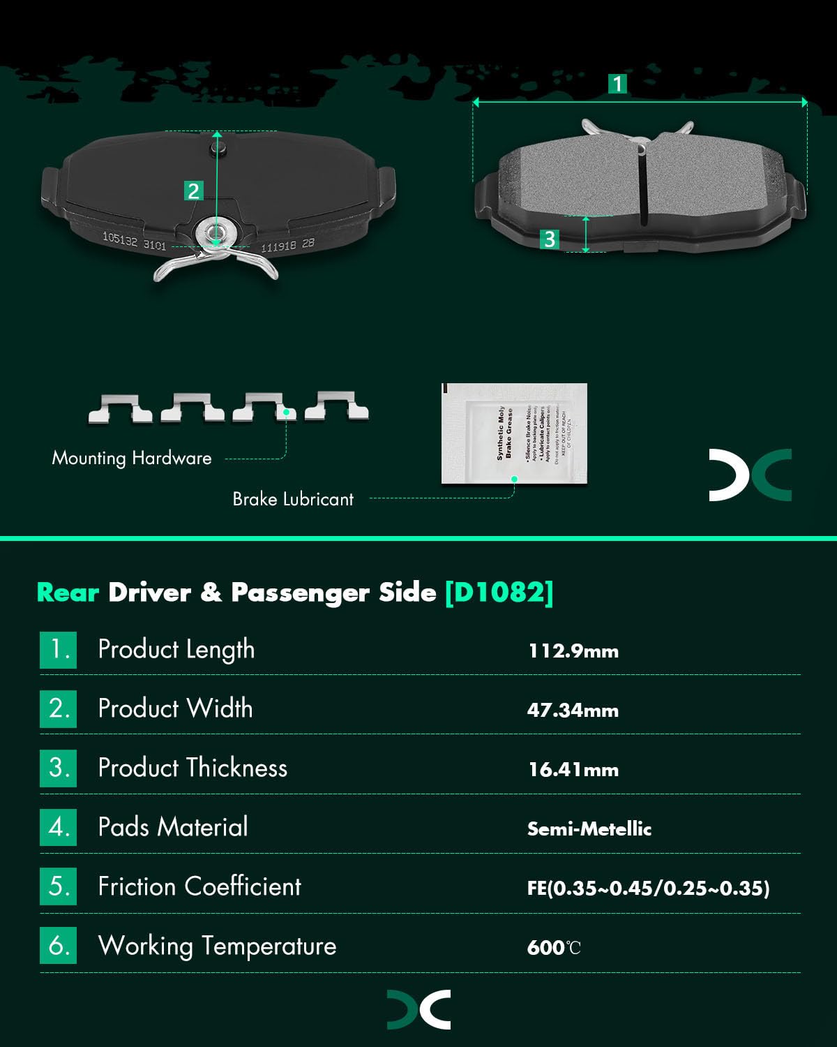 Scitoo D1081 D1082 Front Rear Brake Pads Sets Fit For Ford For Mustang 2005 2006 2007 2008 2009 2010