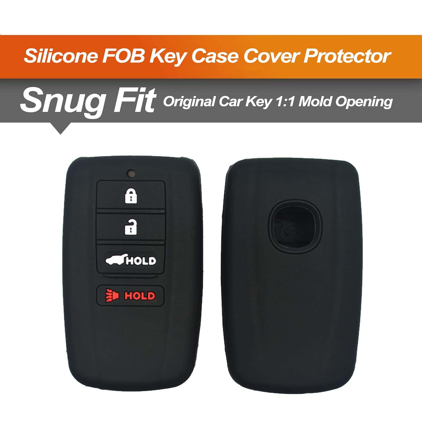 Eyanbis Silicone Key Fob Cover Fit For Acura Ilx Mdx Rdx Rlx Tlx Nsx Smart 4 Buttons | Car Accessories | Remote Key Protection Case - Black & Black