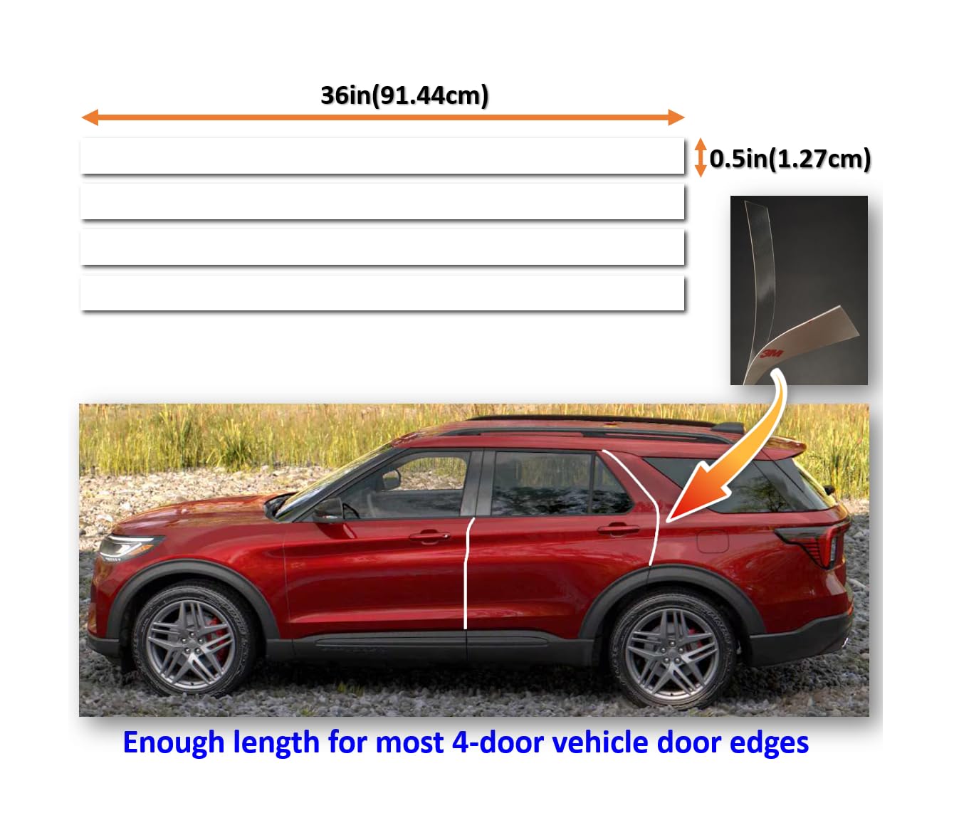 3M-4Doors Car Door Edge/Entry Protector/Sticker/Guard, 3M-Ppf(Paint Protection Film), Clear(Transparent), Anti Scratch, Universa