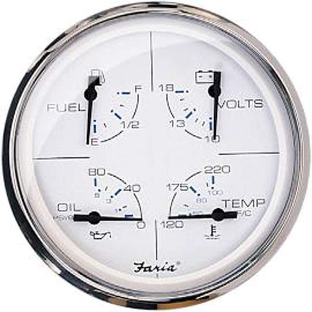 FARIA BEEDE 33864 Chesapeake Stainless Steel Multifunction Fuel Level/Oil PSI (80 PSI)/Water Temp (100-250°F)/Voltmeter (10-16 VDC) - 5, White