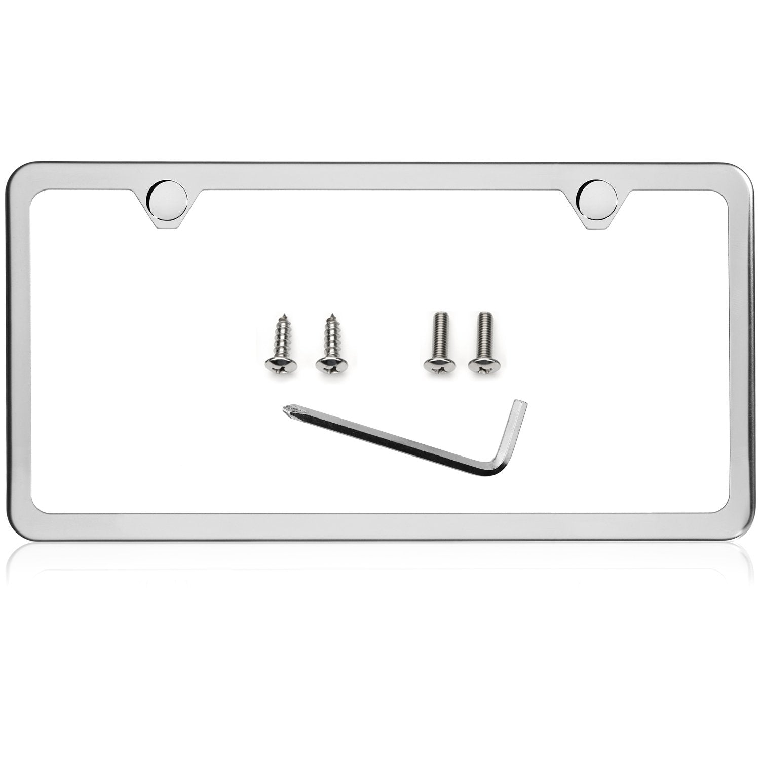 Lfparts 2 Hole Slim Style Polished Stainless Steel License Plate Frame Mirror Finish, Chrome