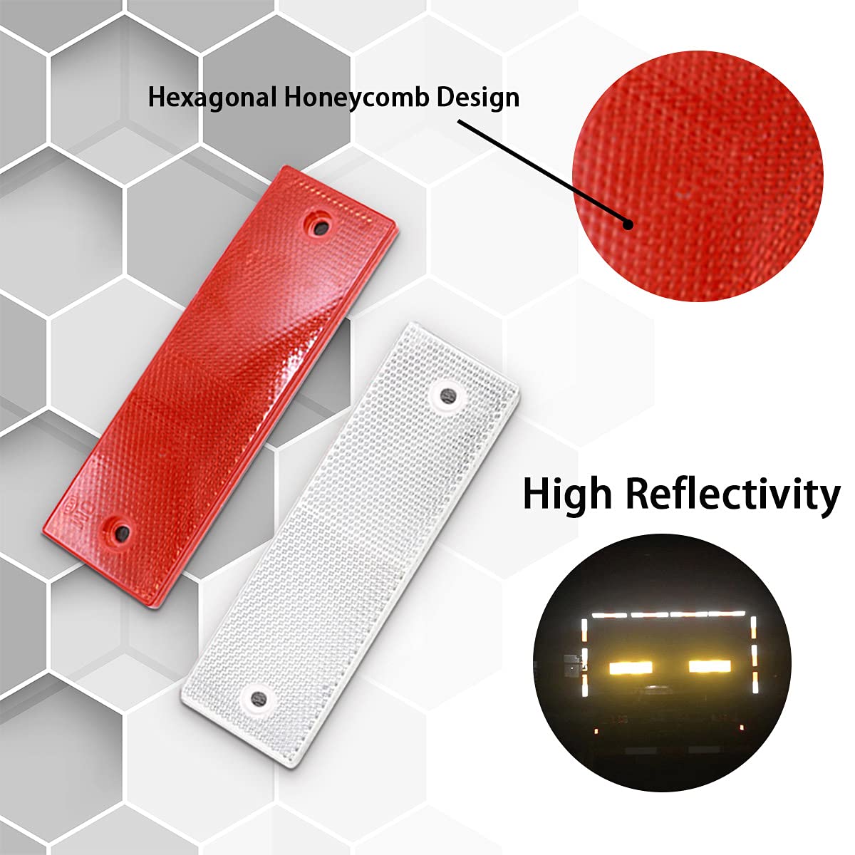 Mxuteuk 40Pcs Red And White Self Adhesive Waterproof Plastic Rectangular Stick,Reflector Tape Hazard Caution Warning Sticker For