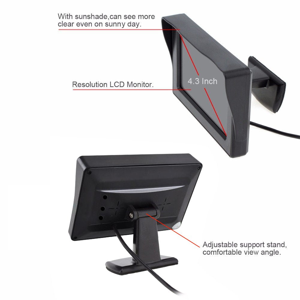 B-Qtech 4.3 Inch Color Tft Lcd Display Screen Backup Camera Monitor Only Rear View Reverse Monitor Display For Car Suv Van Truck