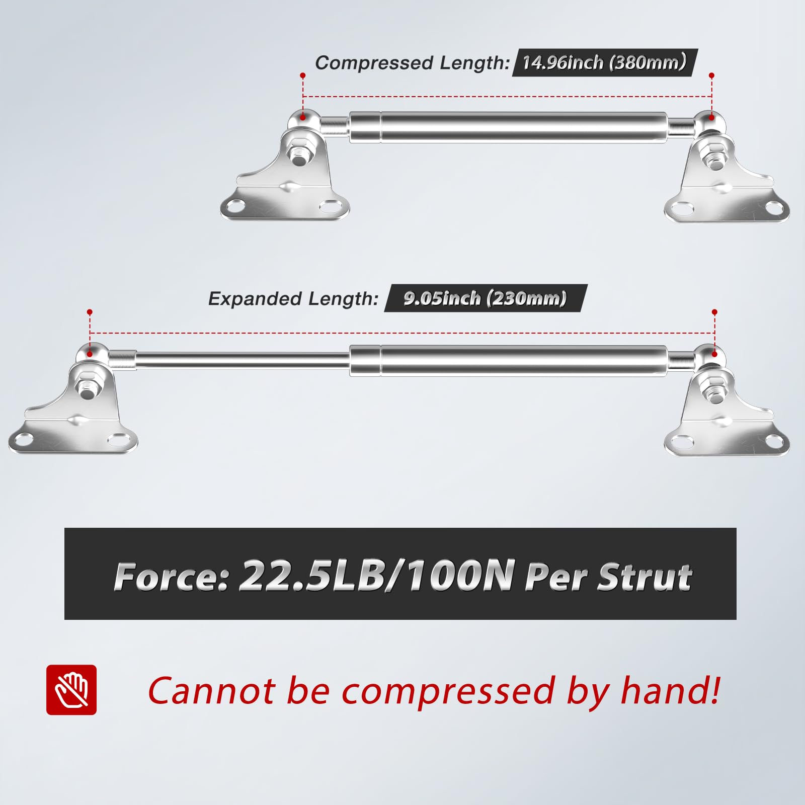 Vepagoo 15 Inch 22.5Lb/100N Stainless Steel Gas Struts Shock For Boat Hatch, Marine Spring Prop Lift Support With Brackets For R