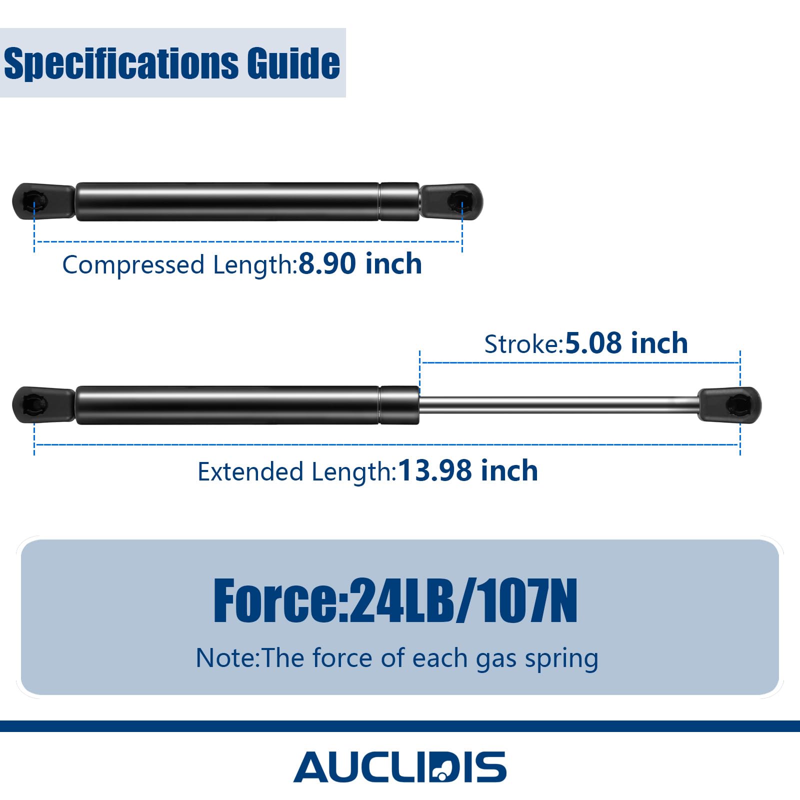 C16-06389 14 Inch 24Lb/107N Gas Strut Shock Spring Lift Support For Leer Camper Shell Truck Tool Box Toolbox Topper Cap Canopy D