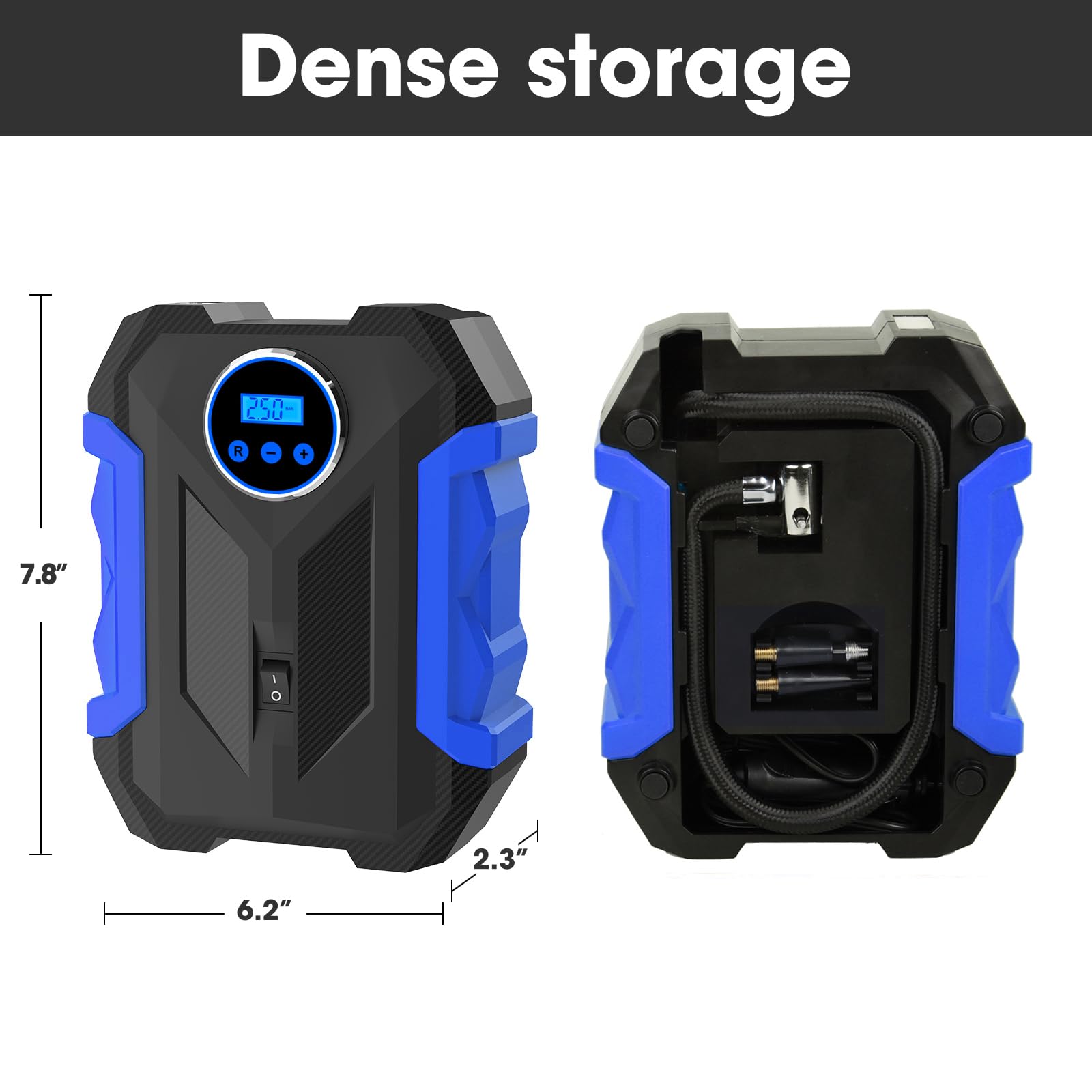 Digital Air Compressor For Car Auto Pump Portable Tire Inflator With Led Light Dc 12V, Blue