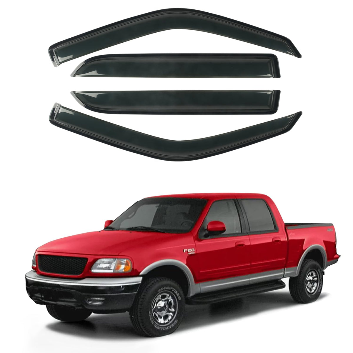 4Pcs Window Rain Guards Shield Fit For 2001-2003 Ford F150 Supercrew Cab, Outside Mount Window Vent Visors Shades, Wind Deflecto