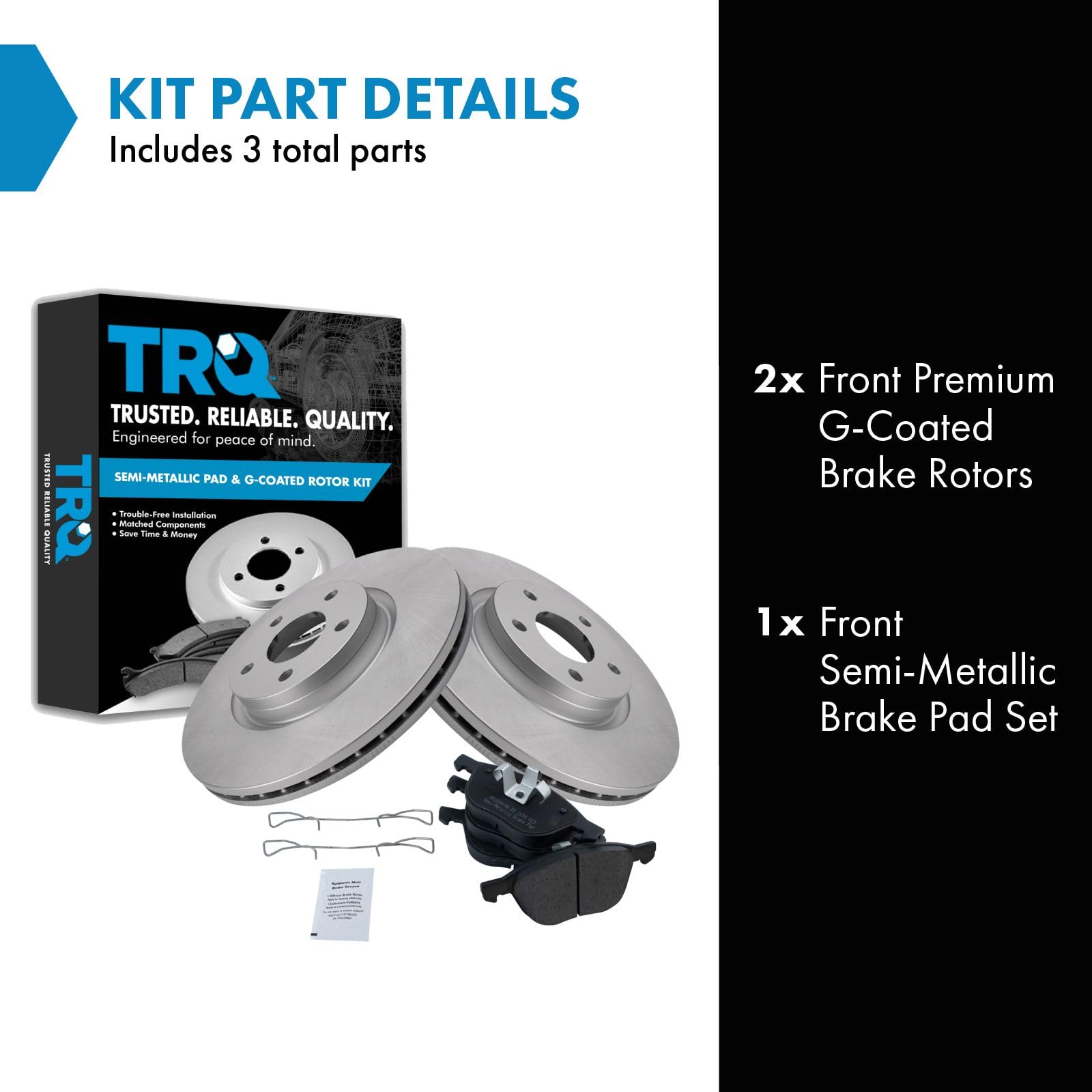 Trq Front Brake Pad & Rotor Kit Semi-Metallic Premium G-Coated Compatible With 2013-2017 Ford C-Max 2013-2019 Escape 2008-2013 V