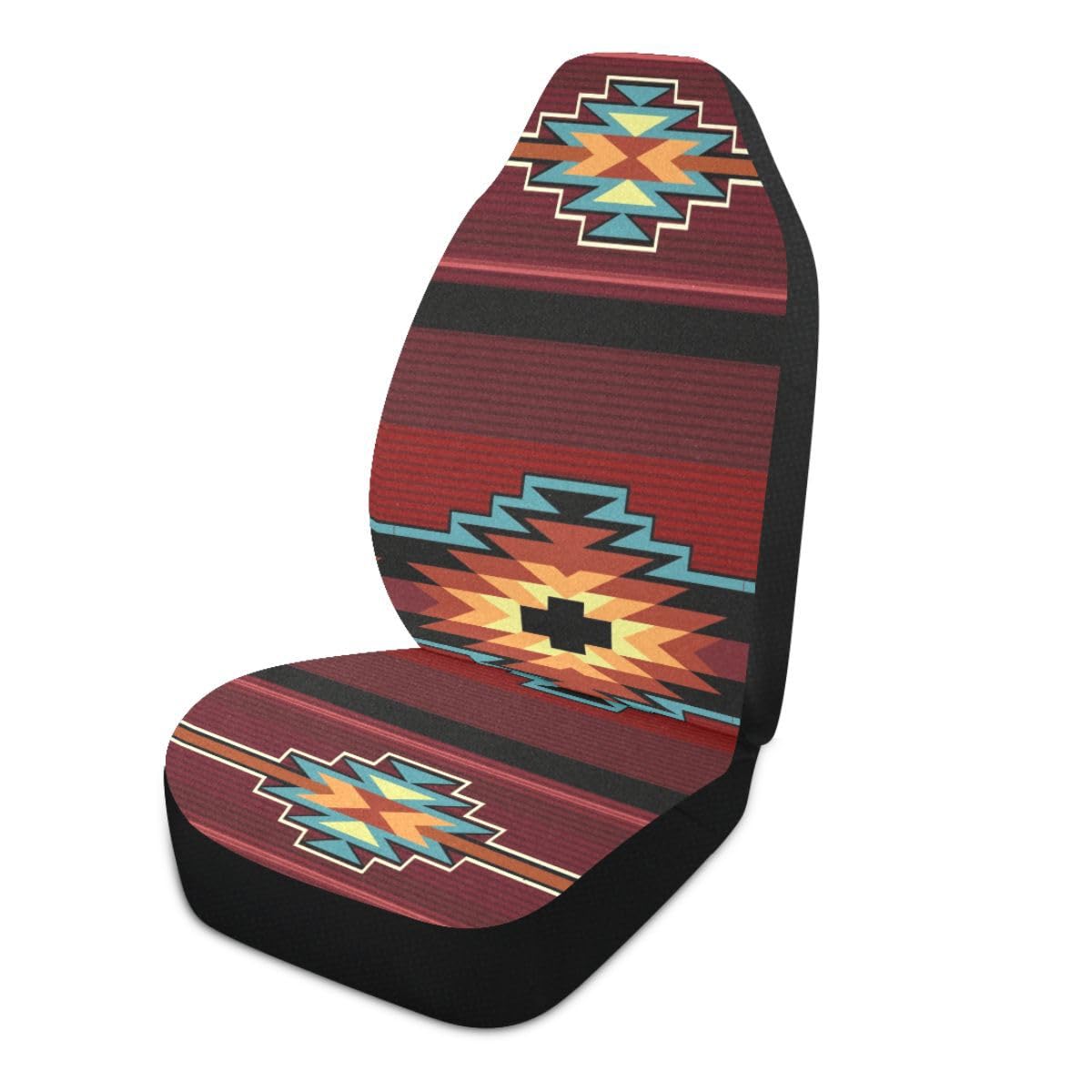 LONSANT Native American Tribal Car Seat Covers Set of 2,Southwest Native Aztec Red Print Navajo Design Universal Auto Front Seat