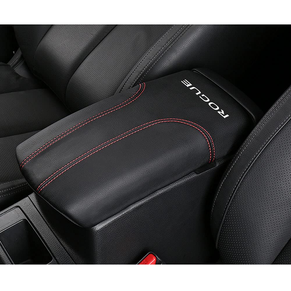Xiter Car Armrest Cover Saver, 1 Pc Center Console Leather Pad Fit For Nissan Rogue 2014-2020, 2017-2022 Rogue Sport Central Console Armrest Box Protector Interior Accessories (Red Stitches)