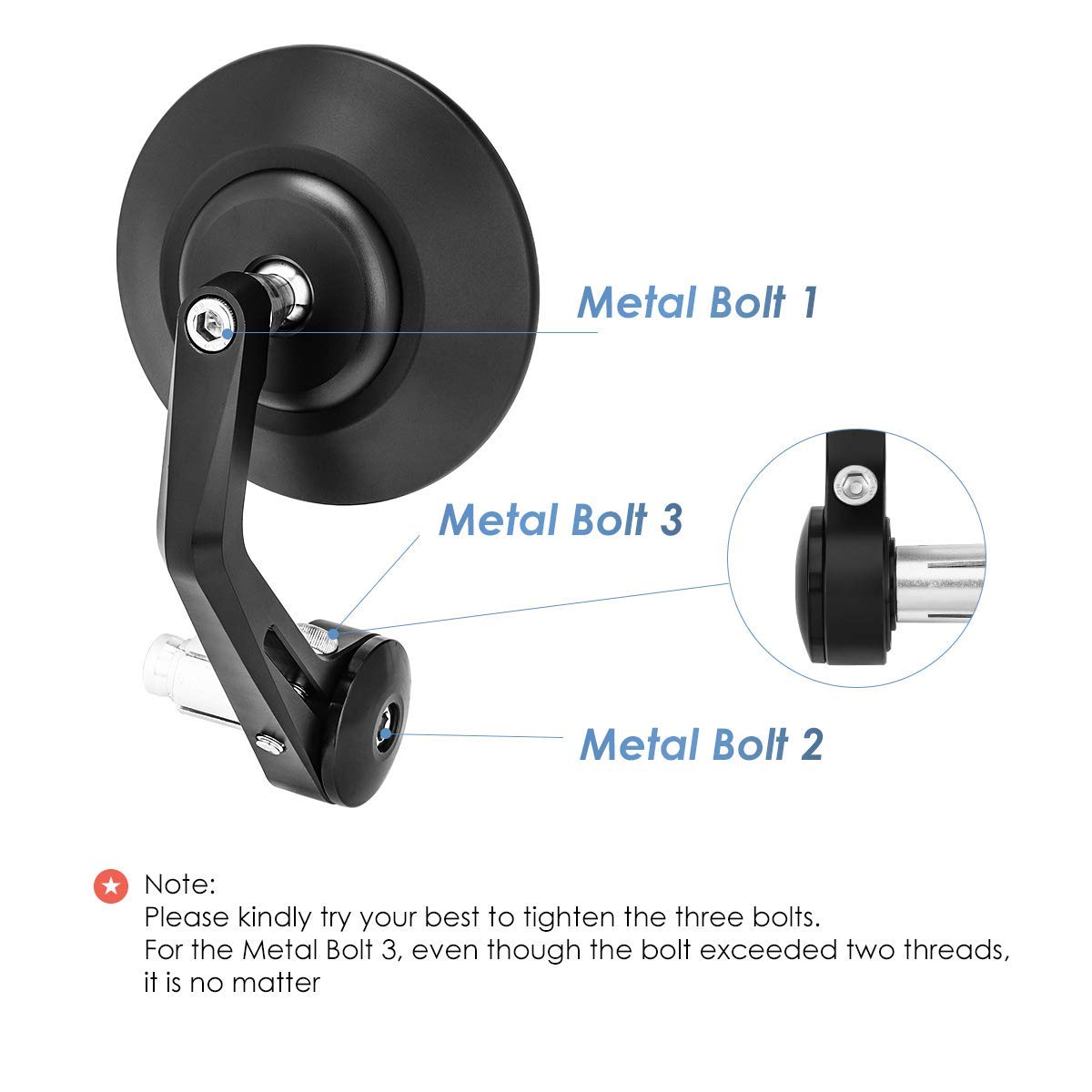 Kemimoto Motorcycle Handlebar Bar End Mirrors, Cnc Aluminum Rearview Mirror Blue Lense Anti Glare Universal 7/8 Round Compatible With Most Motorcycle, E-Bike, Scooters, Atv, Utv