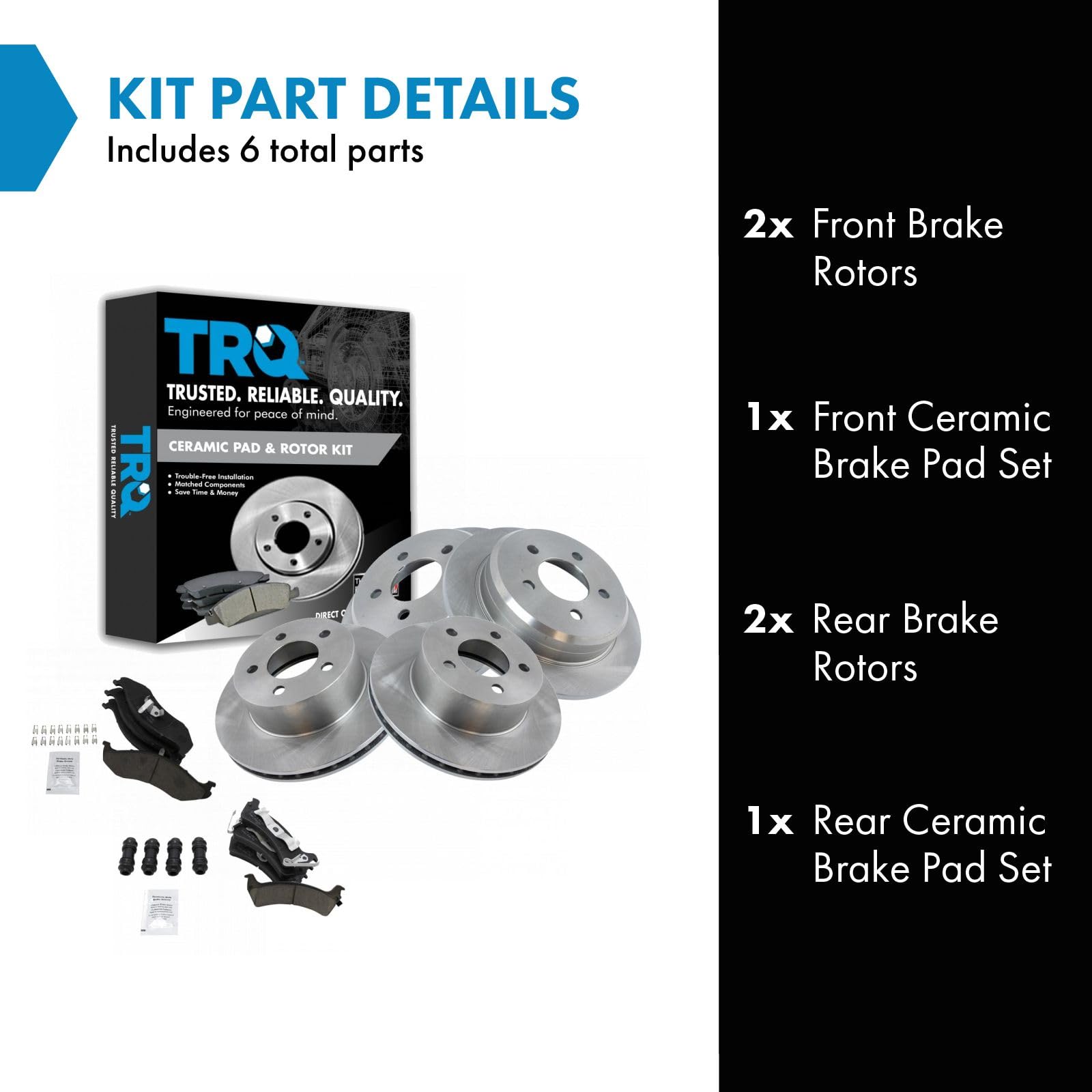 Trq Front And Rear Brake Pad & Rotor Kit Brake Pads Brake Rotor Ceramic Compatible With 1995-1998 Jeep Grand Cherokee