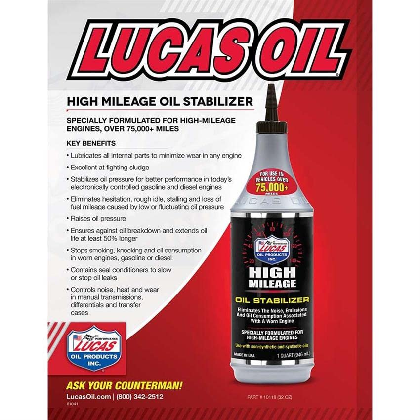 LUCAS Oil High Mileage Oil Stabilizer (1 Qt) - 12 Pack