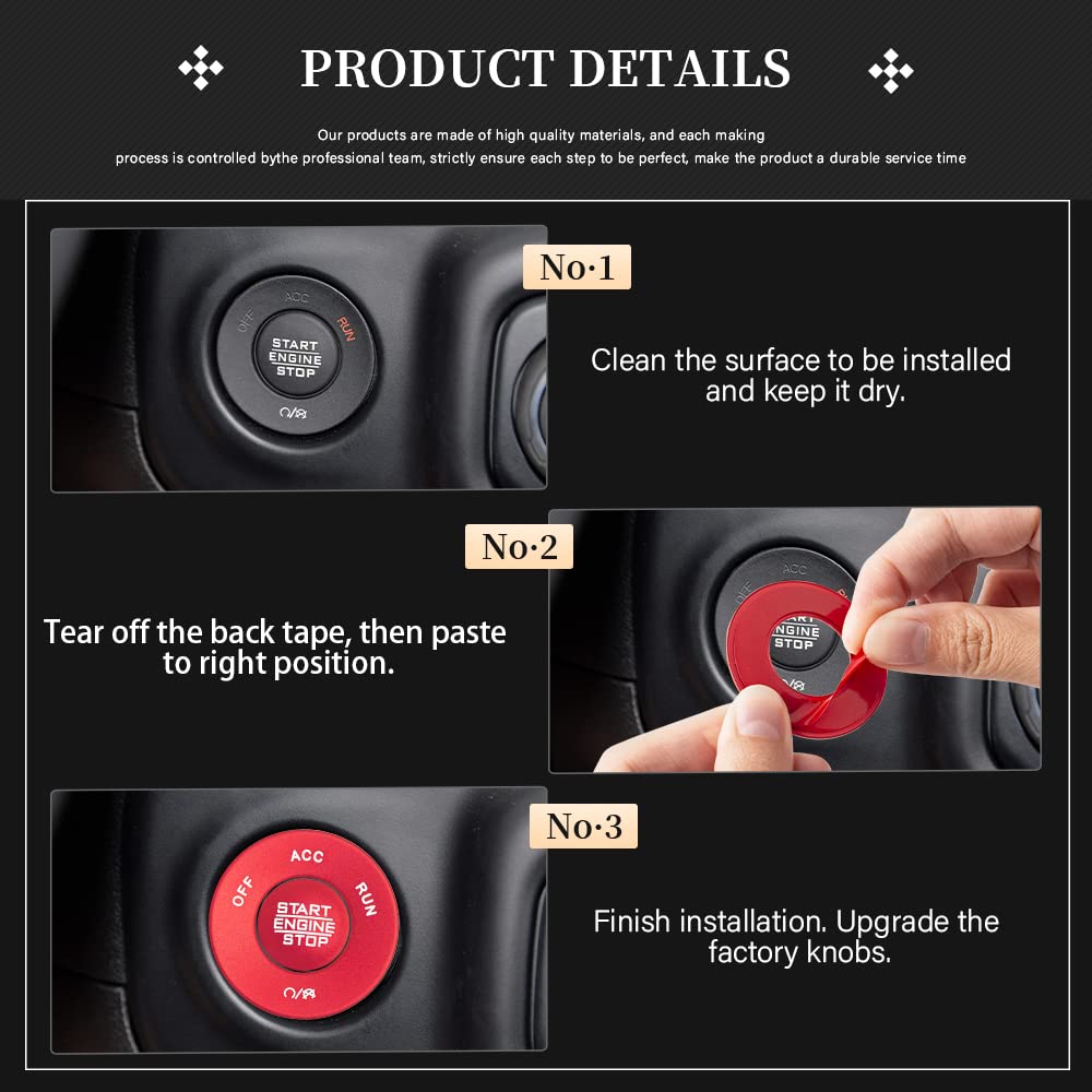LECART Red Start Engine Stop Button Cover Stickers for Jeep Wrangler JL JLU Gladiator JT 2020-2022, Aluminum Ignition Button Stickers