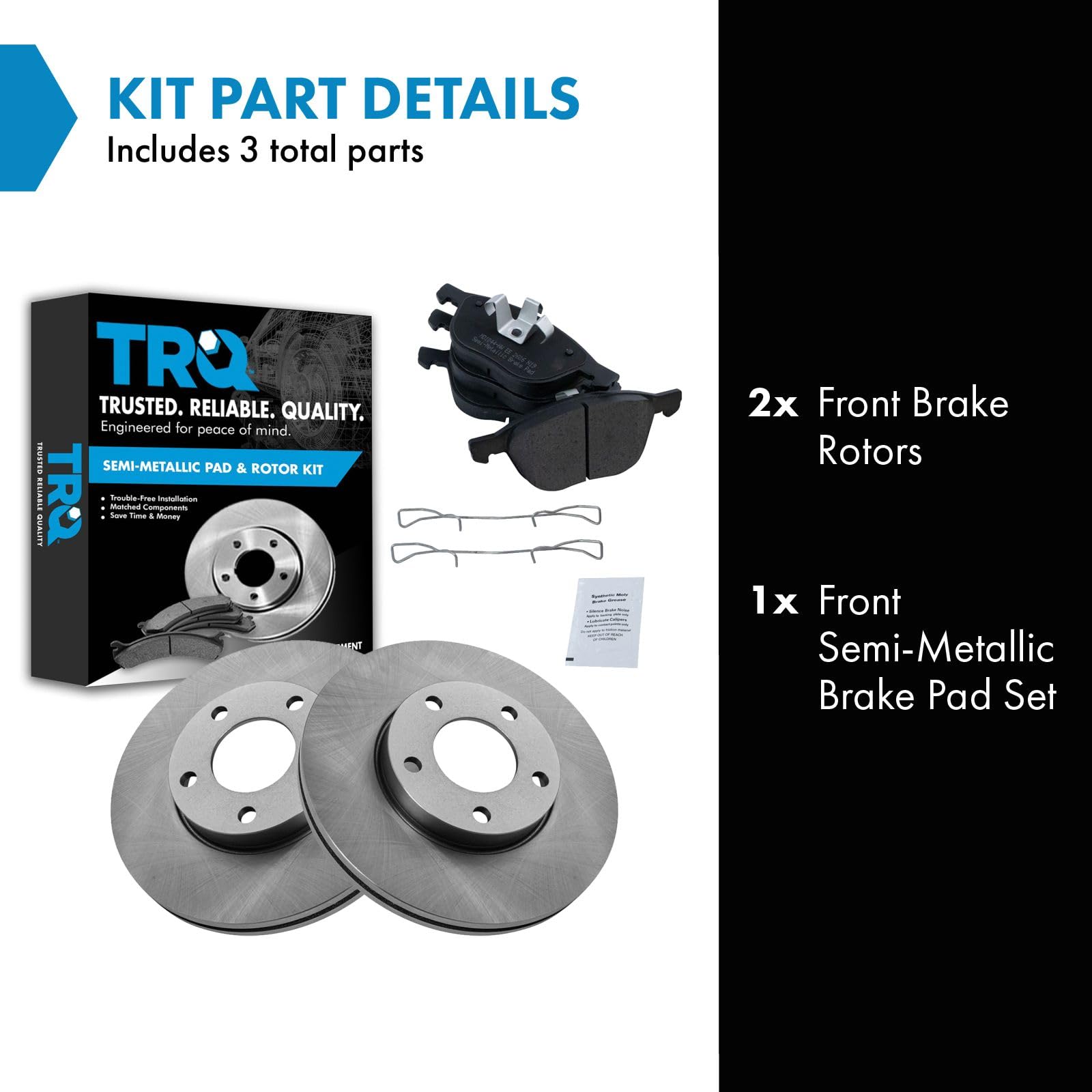 Trq Front Brake Pad & Rotor Kit Semi-Metallic Compatible With 2004-2013 Mazda 3