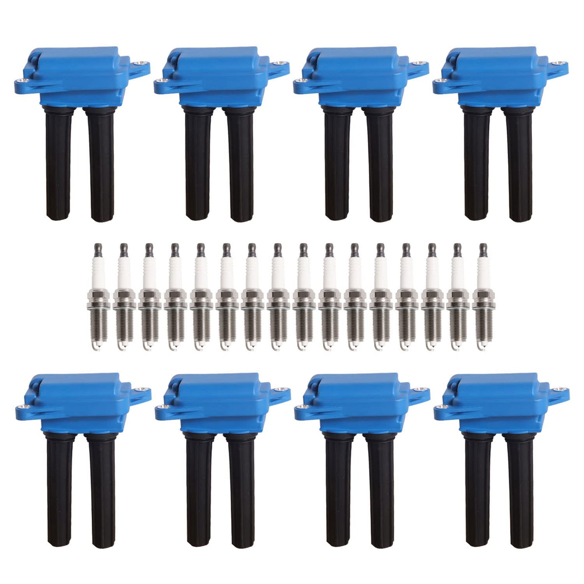 ENA Set of 8 Blue Ignition Coil Pack with 16 Iridium Spark Plug Compat ...