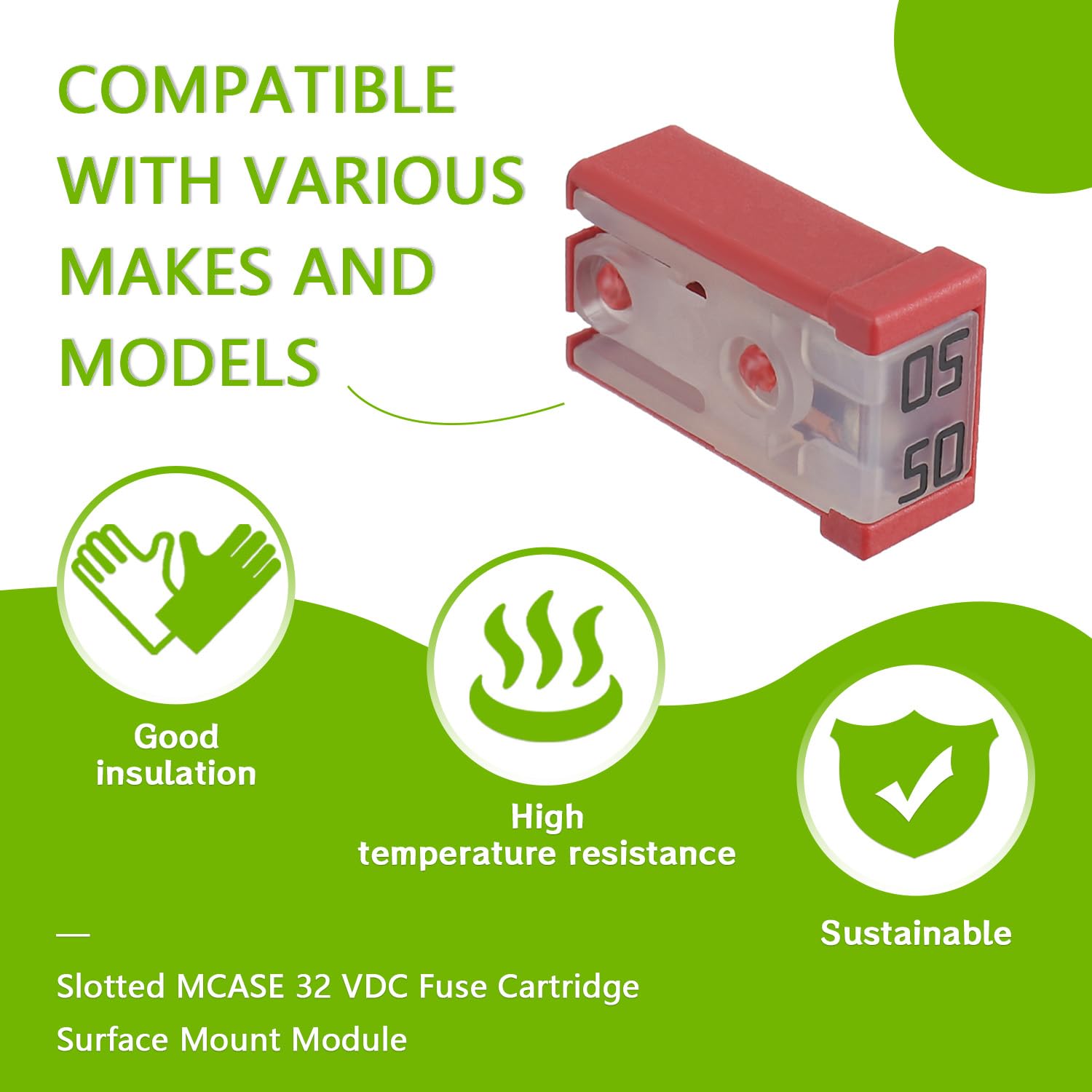 EPLZON 50A 32V Mini Slotted Automotive MCASE Shaped Cartridge Fuse Kit(Pack of 6pcs,50A)