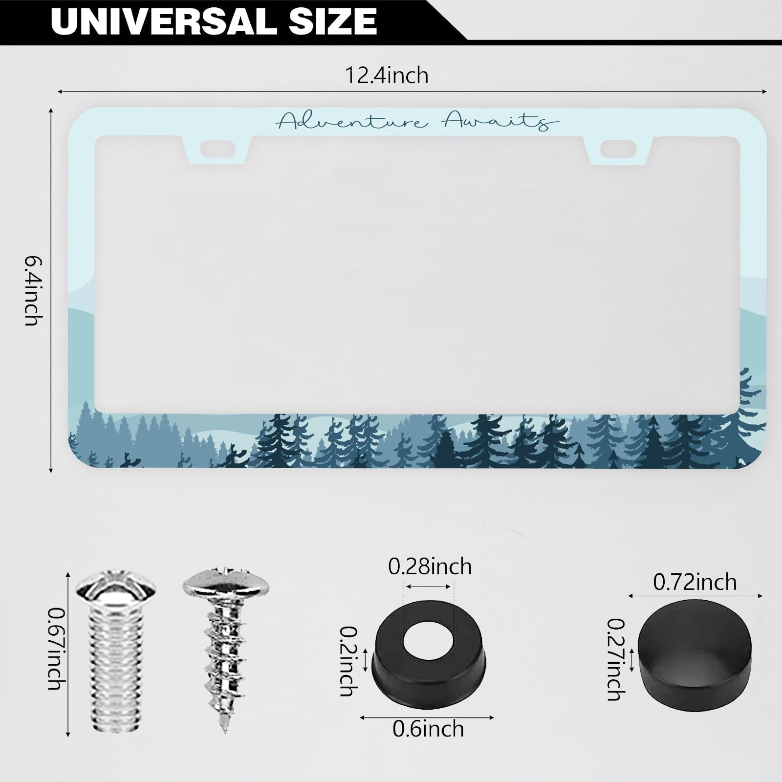 Adventure Awaits License Plate Frames, 2 Pack Adventure, Outdoors, Camper, Hiking, Mountain Car Plate Frame, Stainless Steel Lic