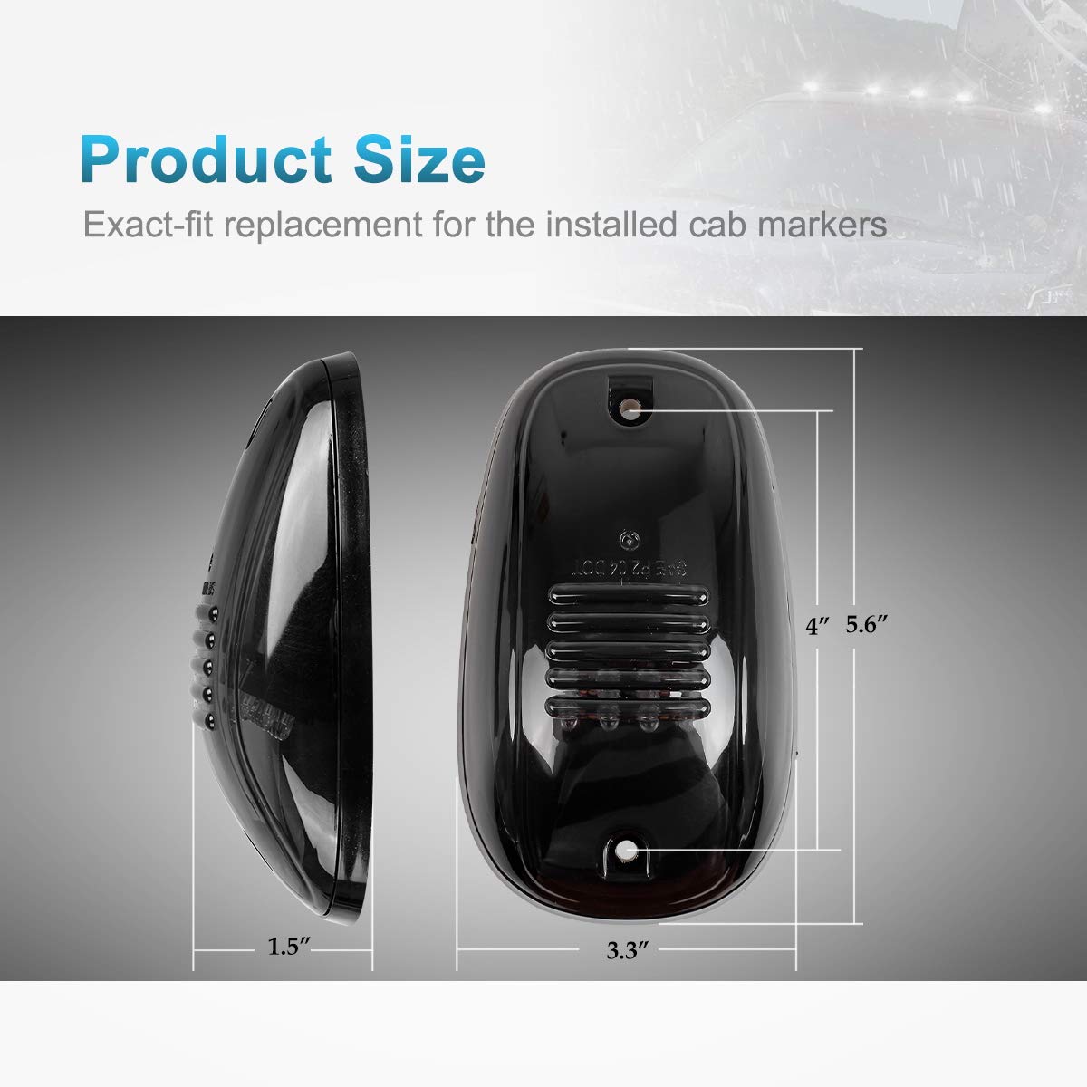 Partsam 5Pcs 12Leds Smoke/White Cab Roof Top Marker Running Lights 264146Bk Replacement For Dodge Ram 2003-2018 (Smoked Lens/Whi