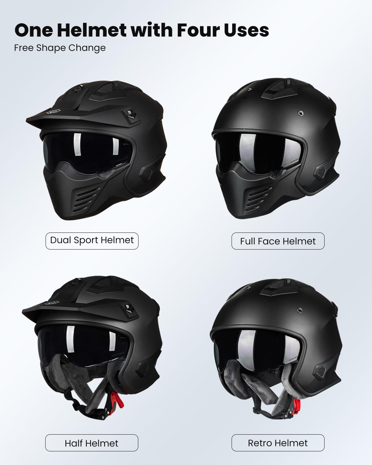 Ilm Open Face Motorcycle 3/4 Half Helmet For Dirt Bike Moped Atv Utv Motocross Cruiser Scooter Dot Model 726X (Matte Black,M)