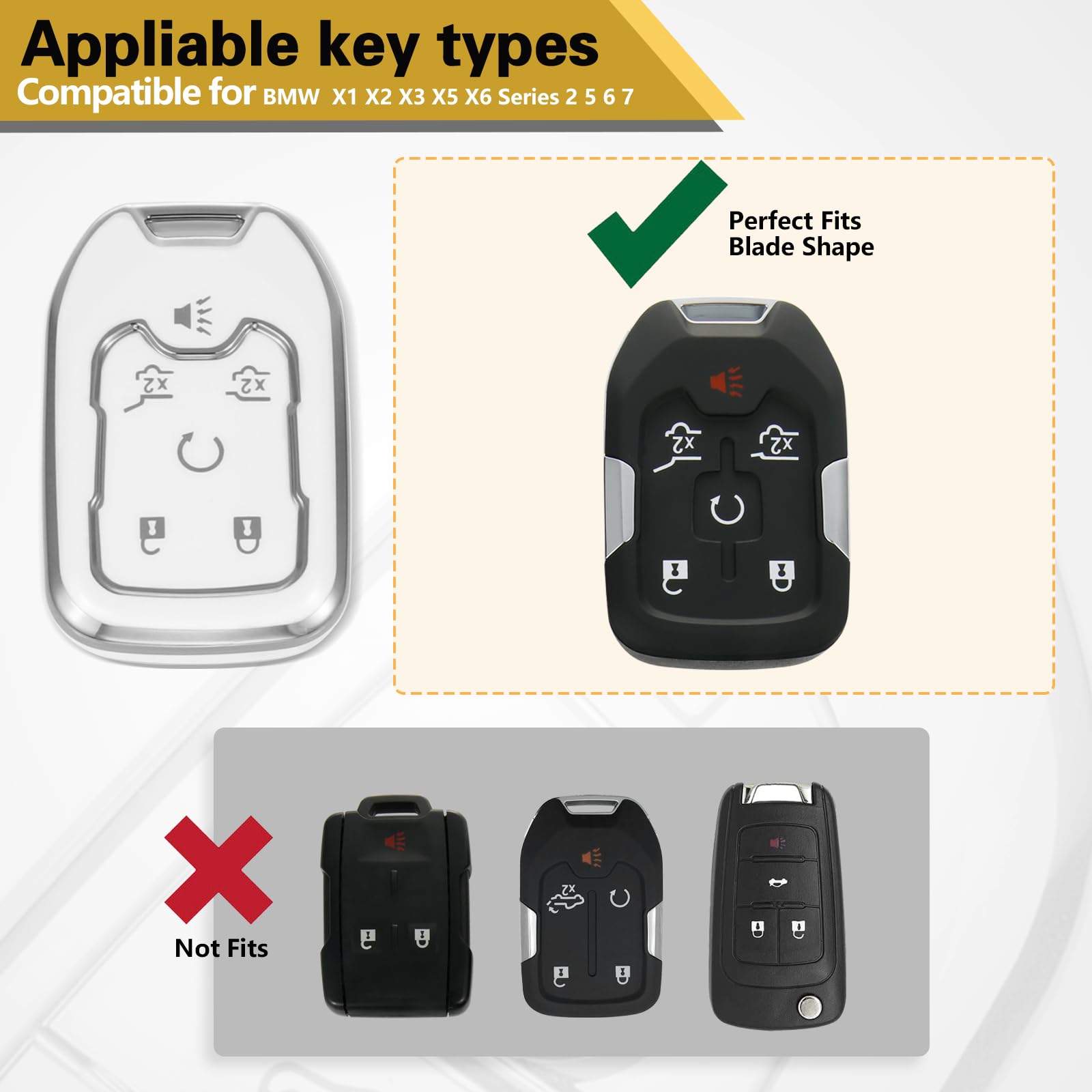 Ctrinews For Gmc Key Fob Cover With Metal Braided Keychain, Upgraded Soft Key Case For Terrain Yukon Xl Chevy Suburban Tahoe (6