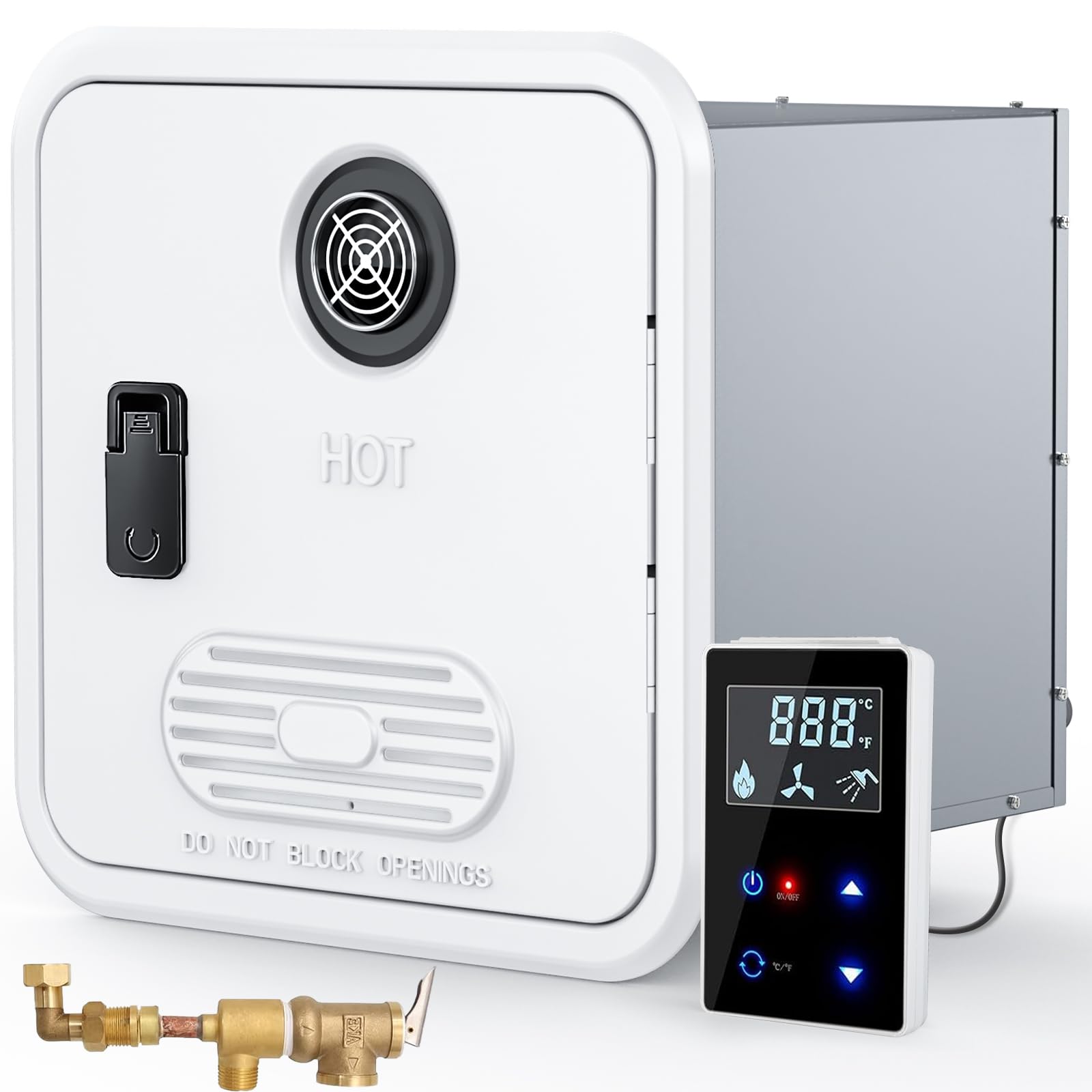 RV Tankless Water Heater, High Altitude Available, with White Door and Controller, DC 12V, On Demand Instant Hot Water Heater, W