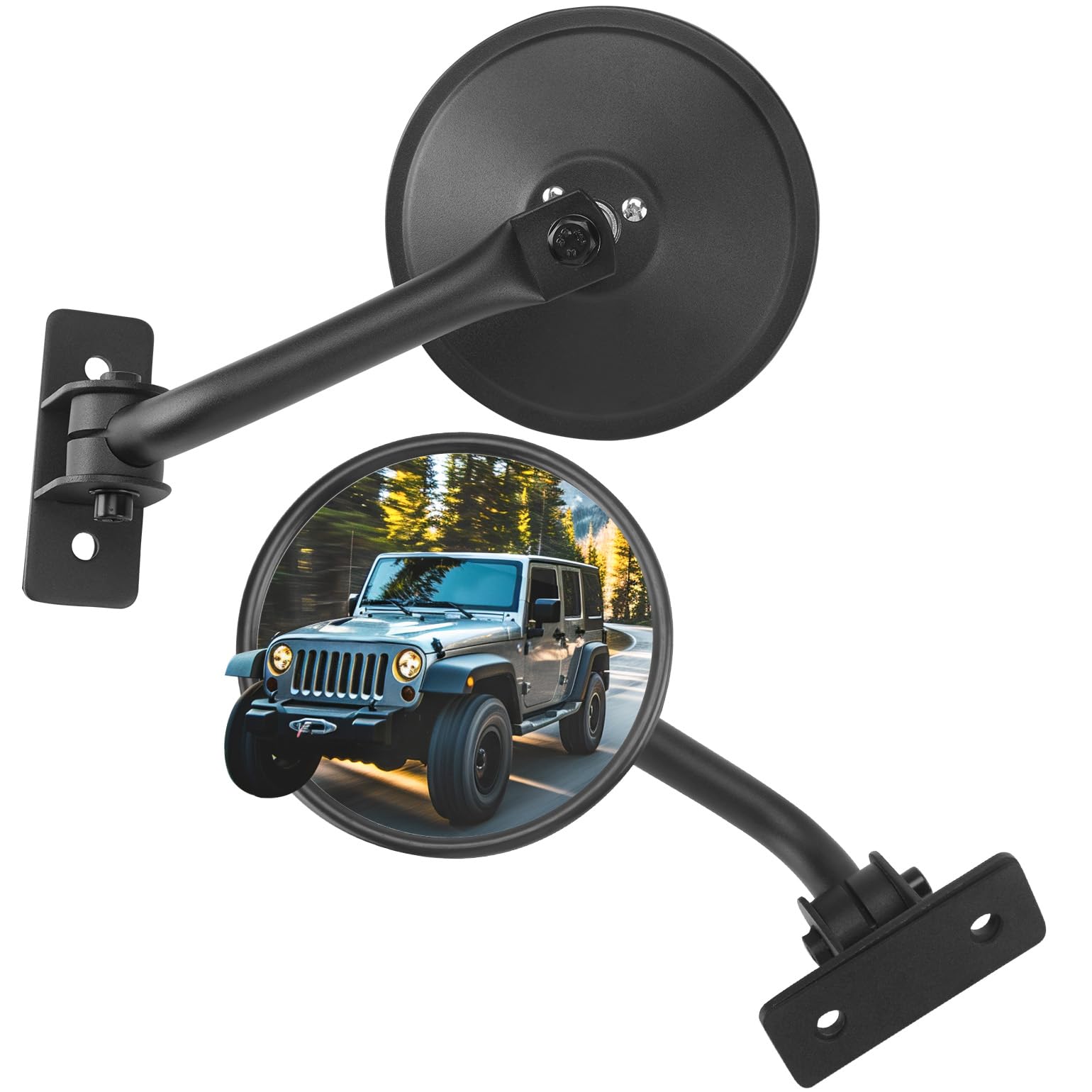 JOYTUTUS Upgraded Round Wrangler Mirrors Doors Off Compatible with Wrangler JK TJ 1997-2018, No Vibrate & Wobble Side Mirrors fo