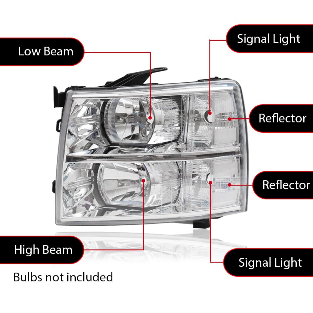G-Plus Headlights Assembly Pair, Fit For 2007-2013 Chevy Silverado 1500/2007-2014 Silverado 2500 3500 & Hd Headlamp, Driver Side