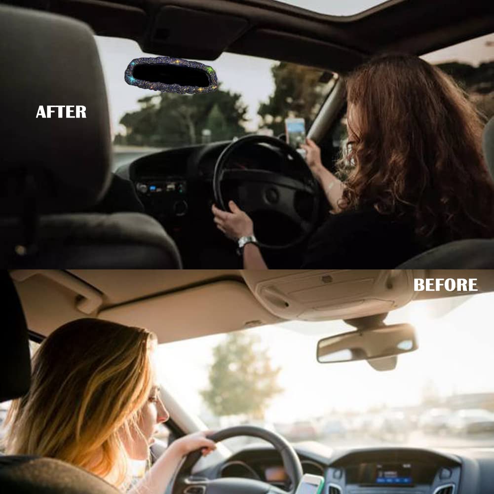 Beaumile Bling Rearview Mirror Accessories Elastic Plush Car Rear View Mirror Cover for Women Bling Car Accessories Universal Fi