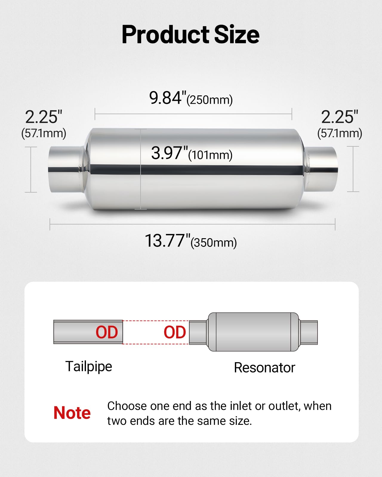 Evil Energy 2.25'' Resonator Muffler Stainless Steel (2.25 Inch Inlet/Outlet, 13.8'' Length)