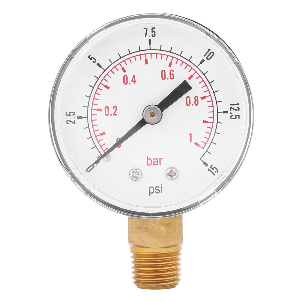 Low Pressure Gauge For Fuel Air Oil Water 0-15Psi/0-1Bar 1/4'' Bspt Bottom Mount Oil Pressure Gauge
