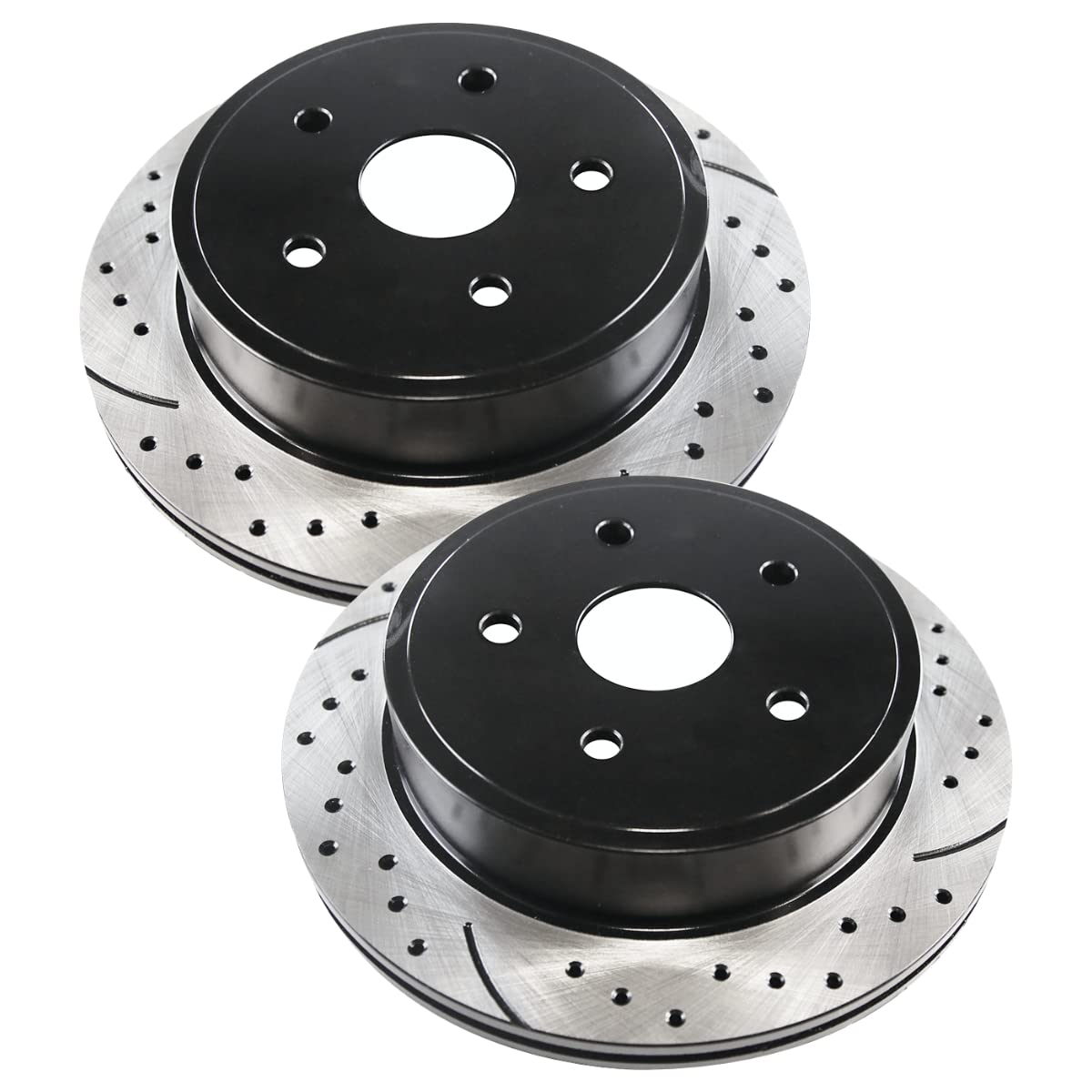 Autoshack Black Hat Drilled And Slotted Brake Rotors Front Brake Rotor Replacement Kit For 2002-2018 Ram 1500 2004-2009 Dodge Durango 2007-2009 Chrysler Aspen 3.0L 3.6L 4.7L 5.7L V8 4Wd Rwd Pr63007Lr