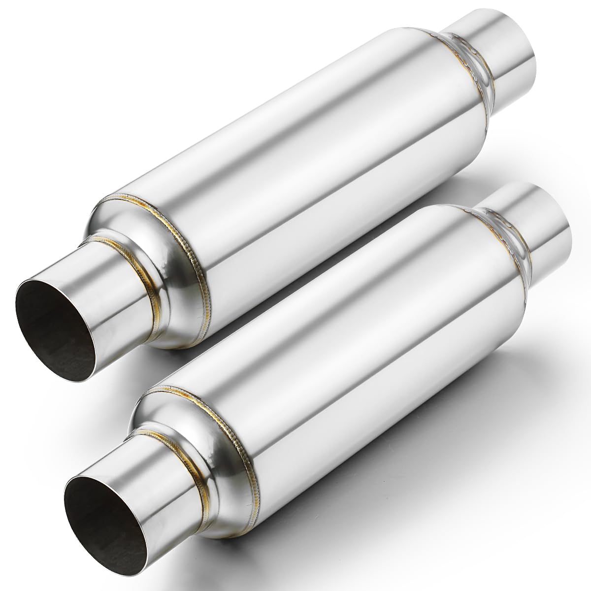 A-Karck 2.5'' Inlet Resonator, Exhaust Resonator Muffler Stainless Steel Polished 2.5'' Inlet 2.5'' Outlet 16'' Overall Length S