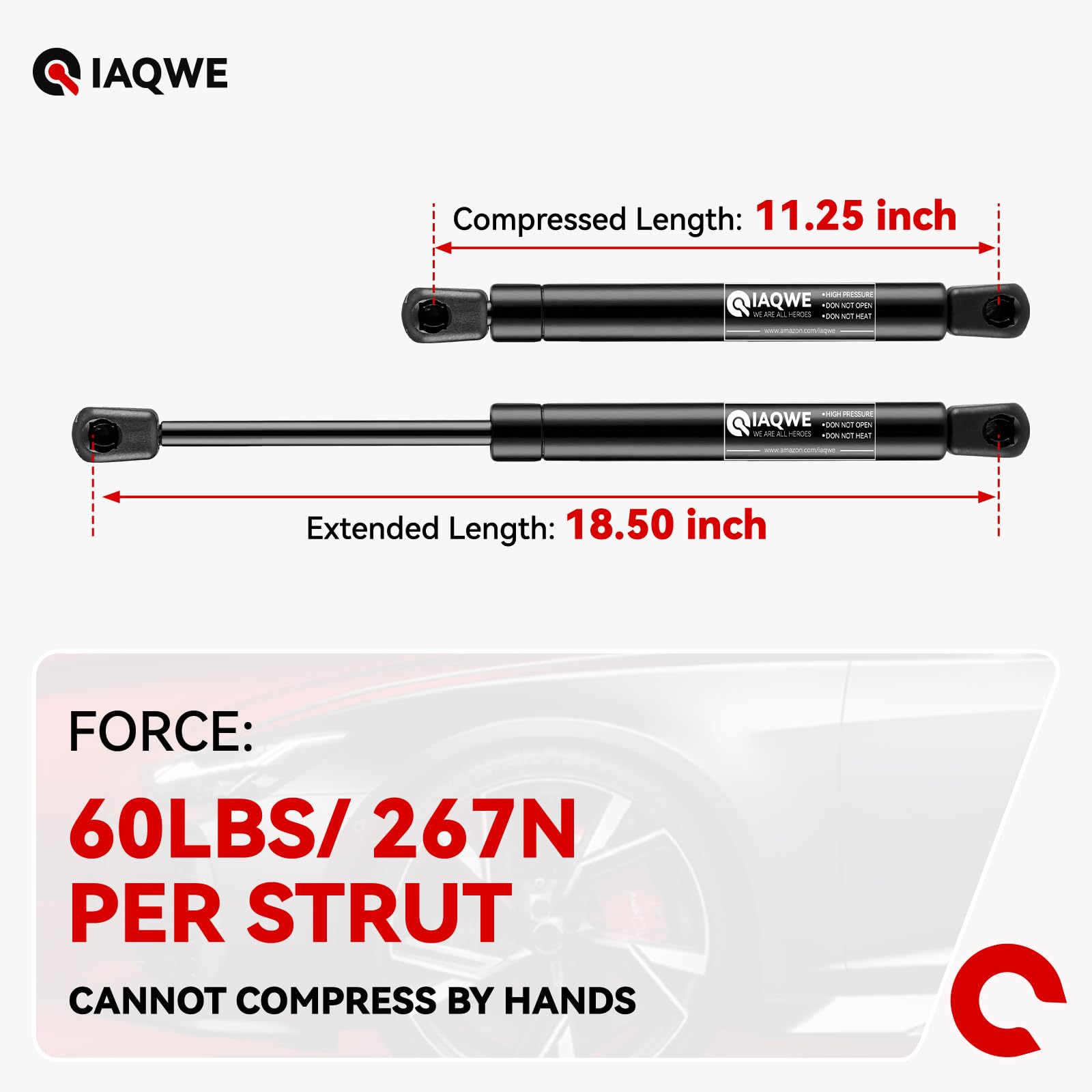 Iaqwe Sx185P60 18.5 Inch 60Lb/267N Gas Struts Spring Shocks Lift Support For Leer Are Snugtop Camper Shell Truck Topper Rear Win